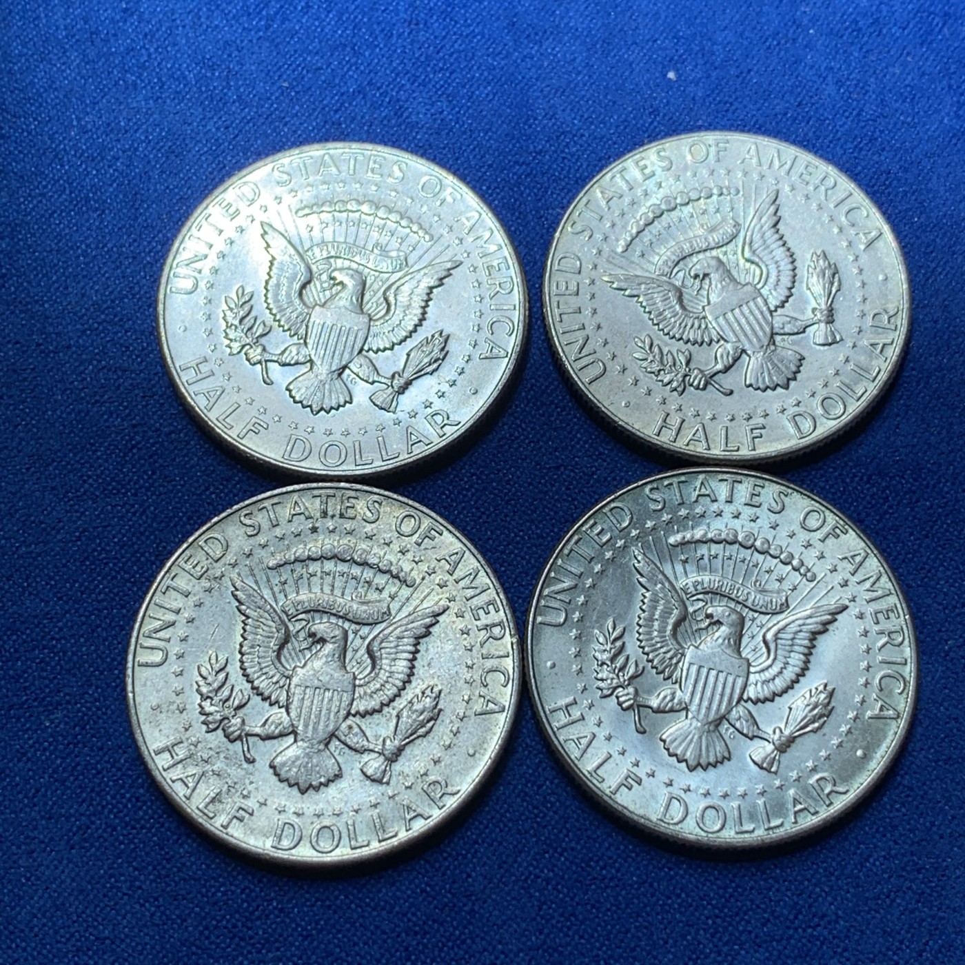 《竞宝斋》第189场-周日，周一 2场 (全场包邮) 4枚一组 美国肯尼迪半美元银币 4个不同年份 低银版