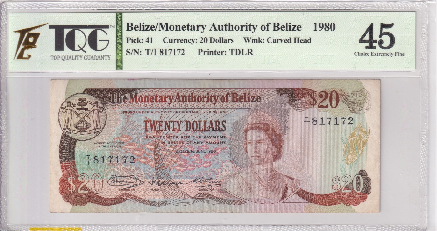 乐淘淘纸币精选 第15期 周五周六连拍第二场 【T/1 817172】伯利兹1980年纸币 20元 女王钞 TQG45
