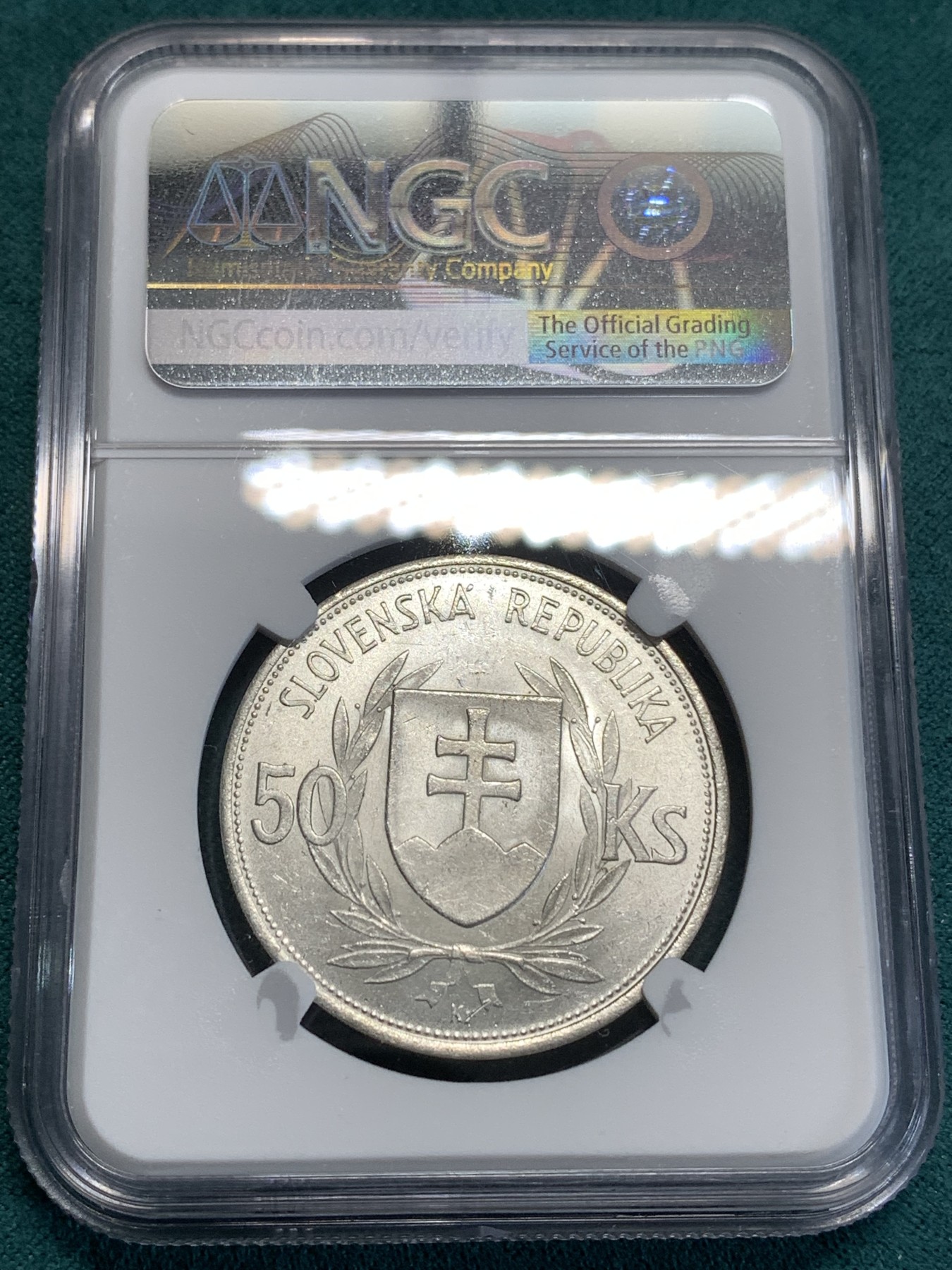 《竞宝斋》第189场-周日，周一 2场 (全场包邮) NGC MS62 斯洛伐克1944年傀儡总统50克朗银币