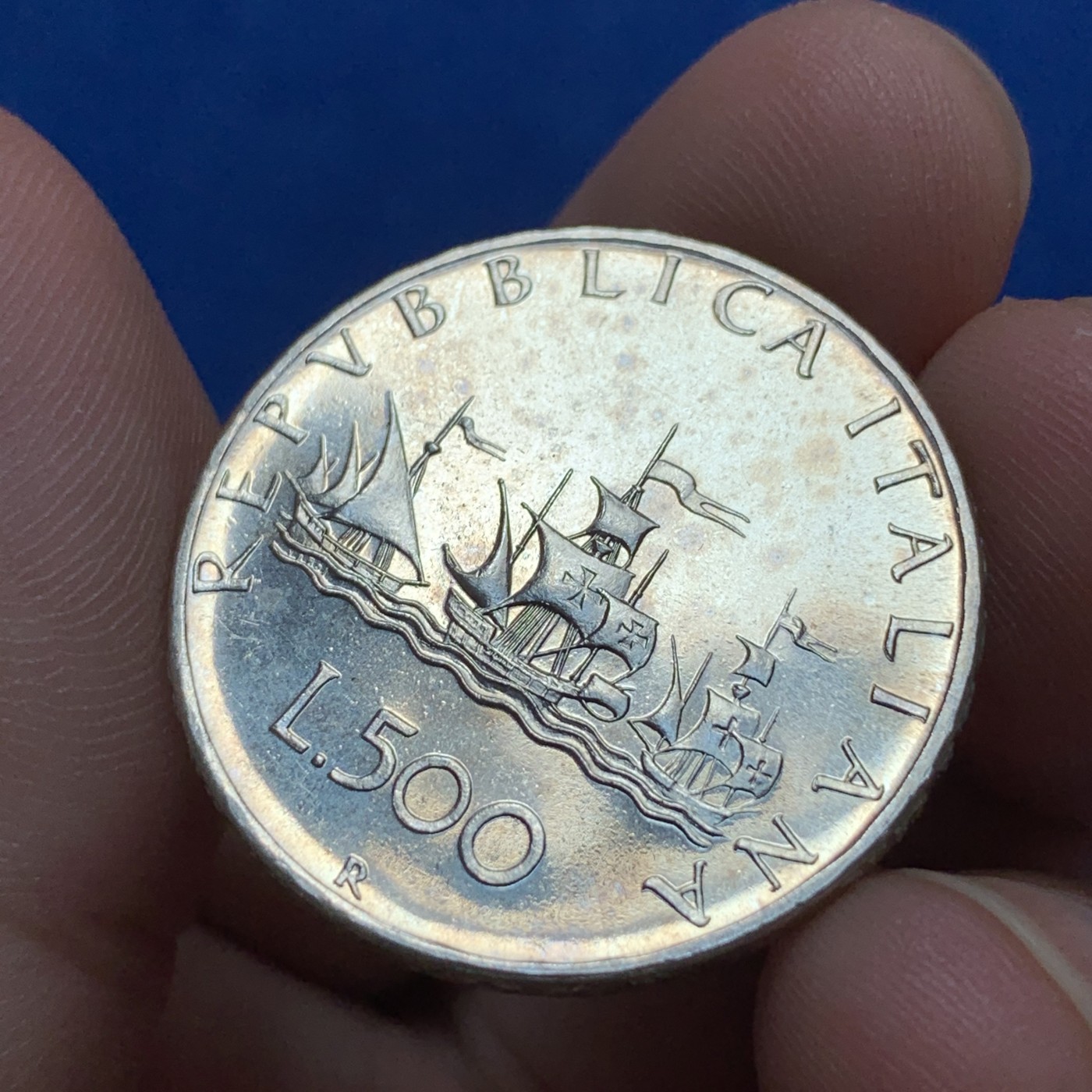 《竞宝斋》第189场-周日，周一 2场 (全场包邮) 意大利 1970年 人妻 帆船 500里拉银币一枚 光度十足 目测BU品质