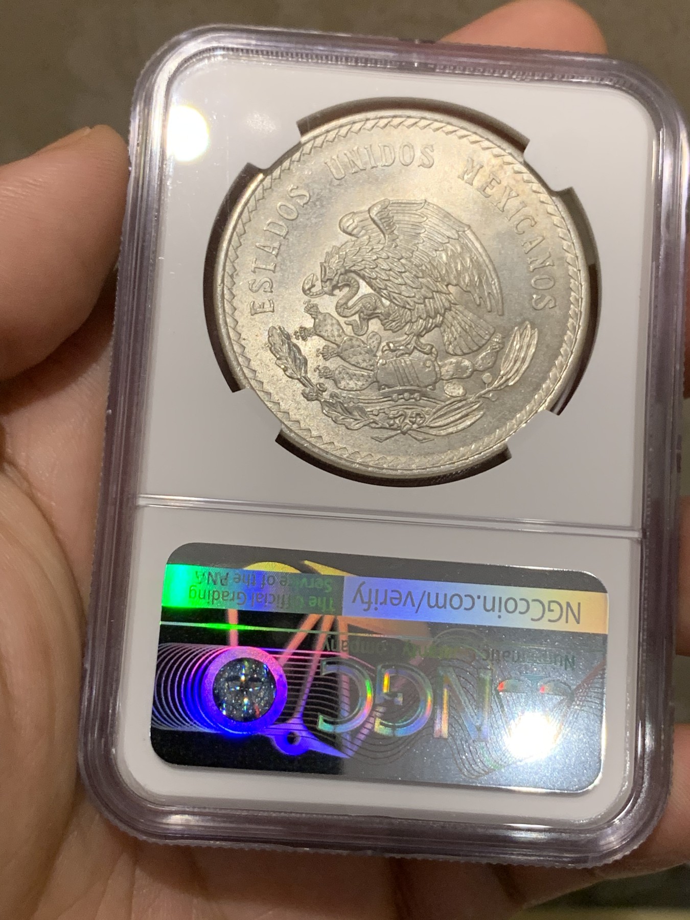 《竞宝斋》第189场-周日，周一 2场 (全场包邮) NGC-MS65 墨西哥1948年印第安人头像5比索大银币