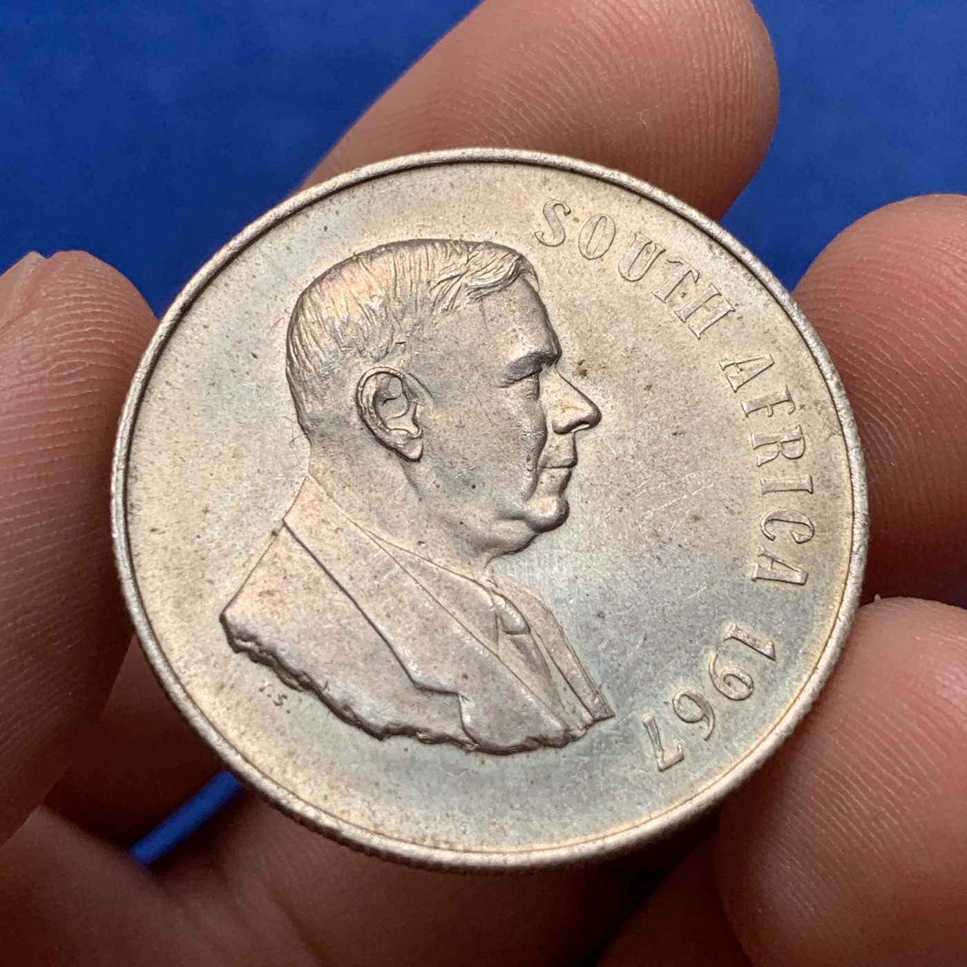 《竞宝斋》第189场-周日，周一 2场 (全场包邮) 1967年南非1兰特银币 原味老包浆