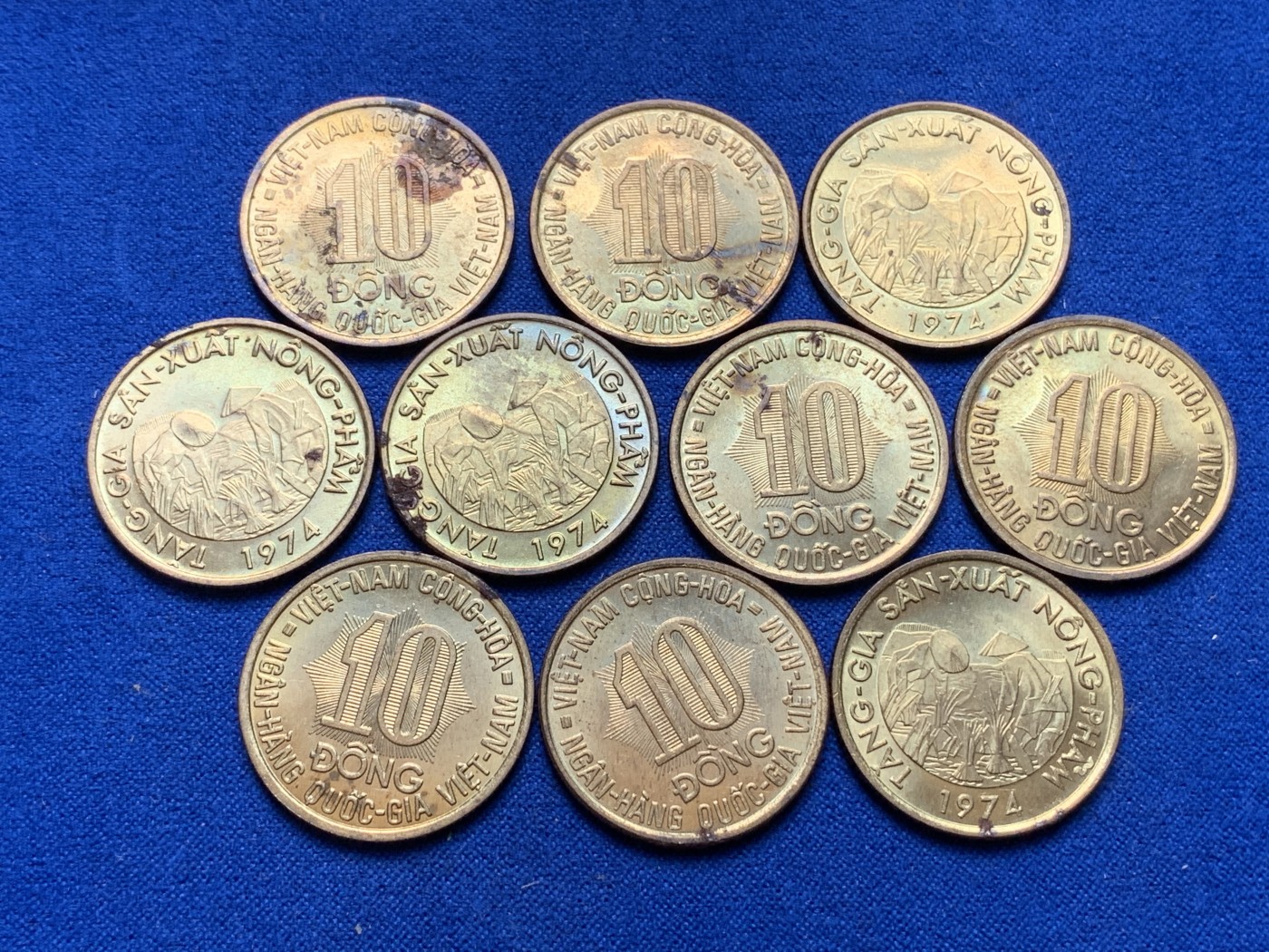《竞宝斋》第189场-周日，周一 2场 (全场包邮) 10枚一组 南越1974年10盾 FAO 钢镀黄铜纪念币