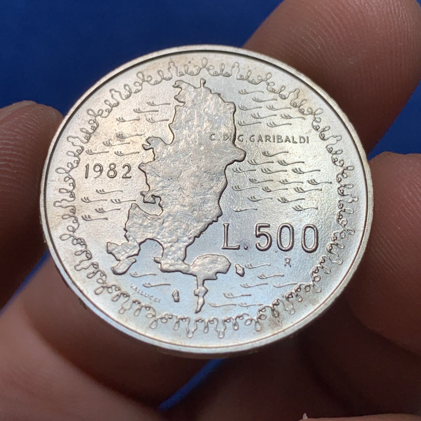 《竞宝斋》第189场-周日，周一 2场 (全场包邮) 1982年意大利副首相朱塞佩•加里波第逝世100周年纪念全新500里拉银币