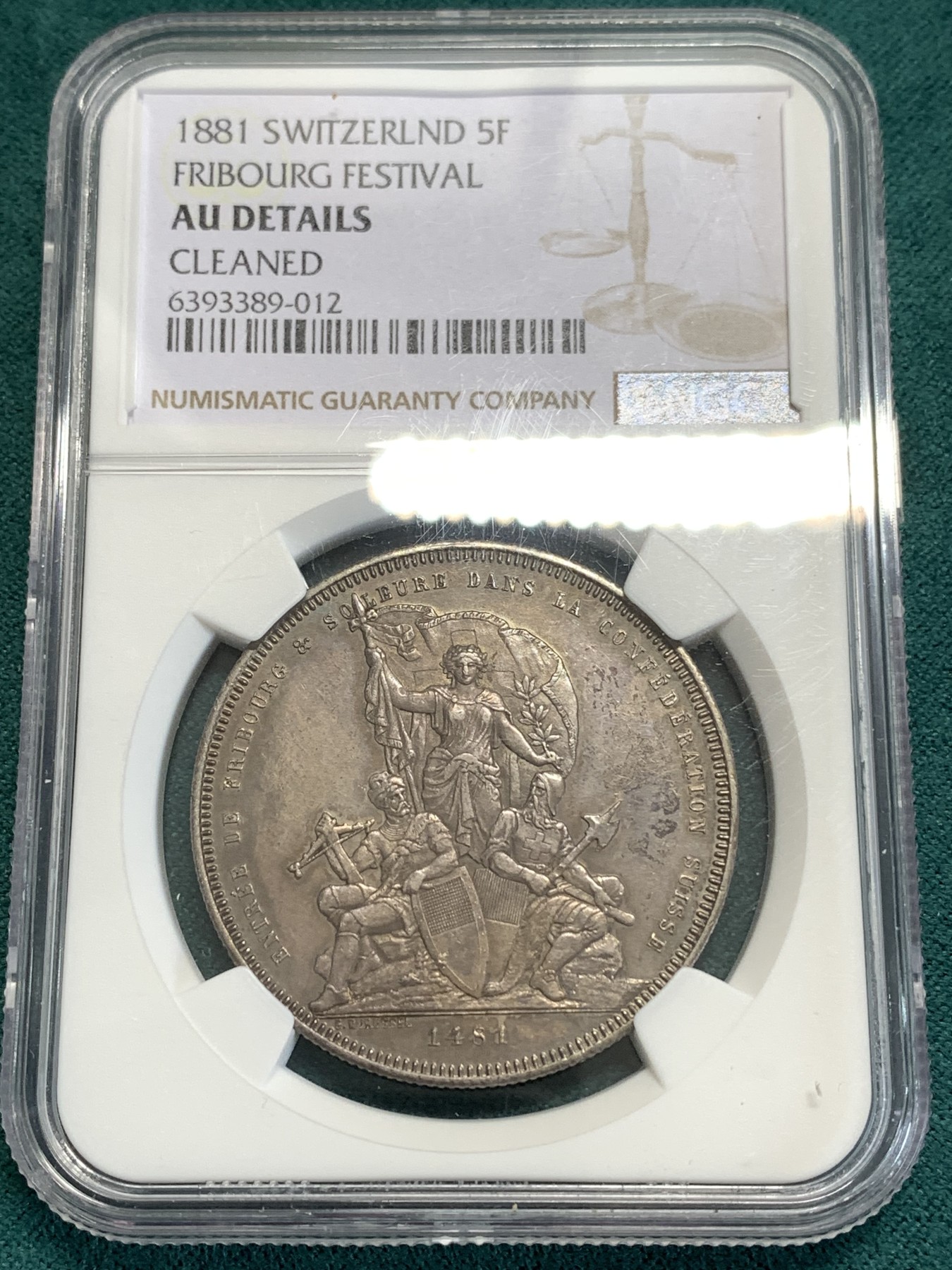 《竞宝斋》第189场-周日，周一 2场 (全场包邮) NGC-AUD 瑞士1881年 射击节5法郎银币