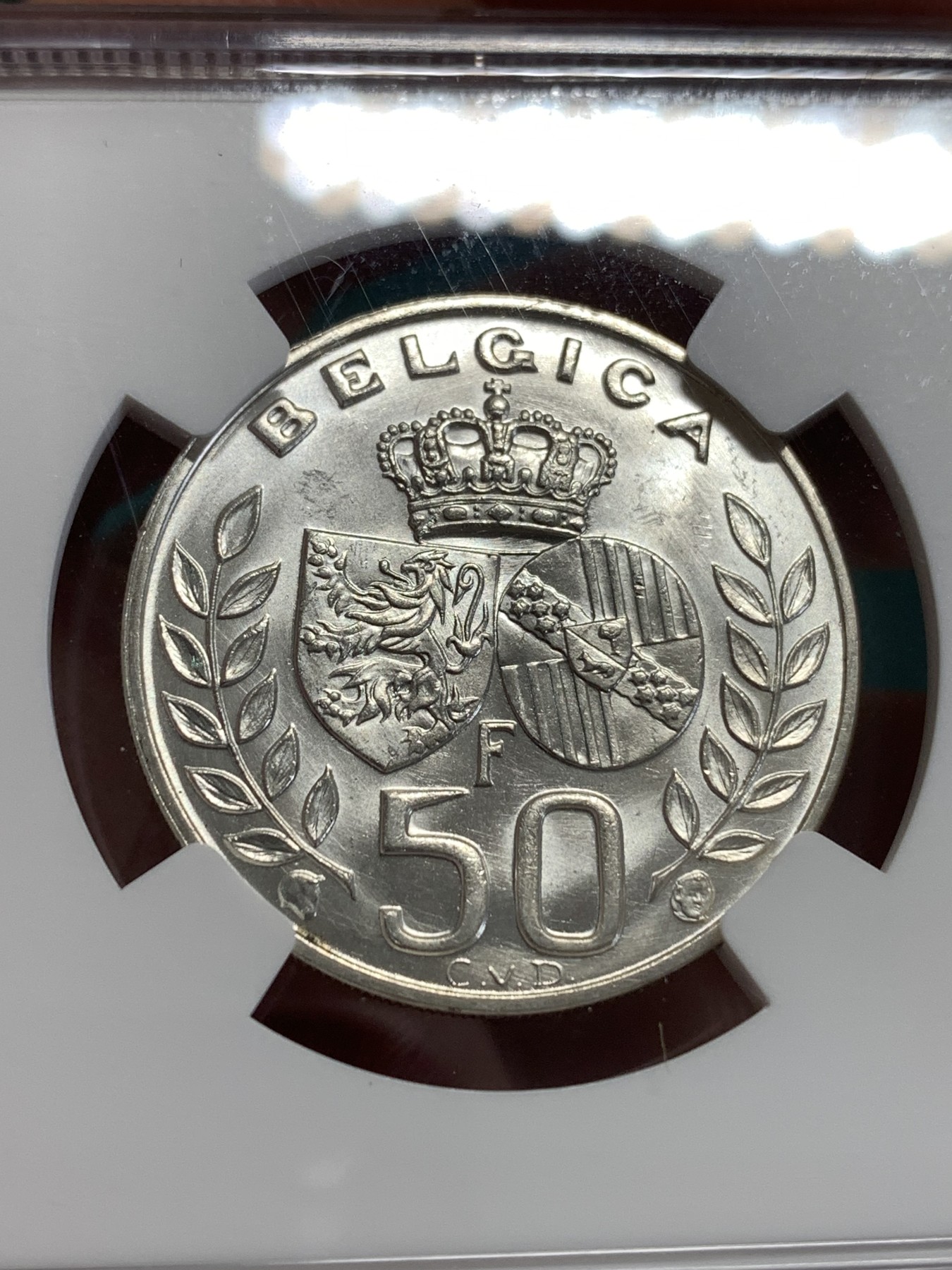 《竞宝斋》第189场-周日，周一 2场 (全场包邮) NGC MS63 比利时1960年五任国王博杜安一世结婚纪念50法郎银币