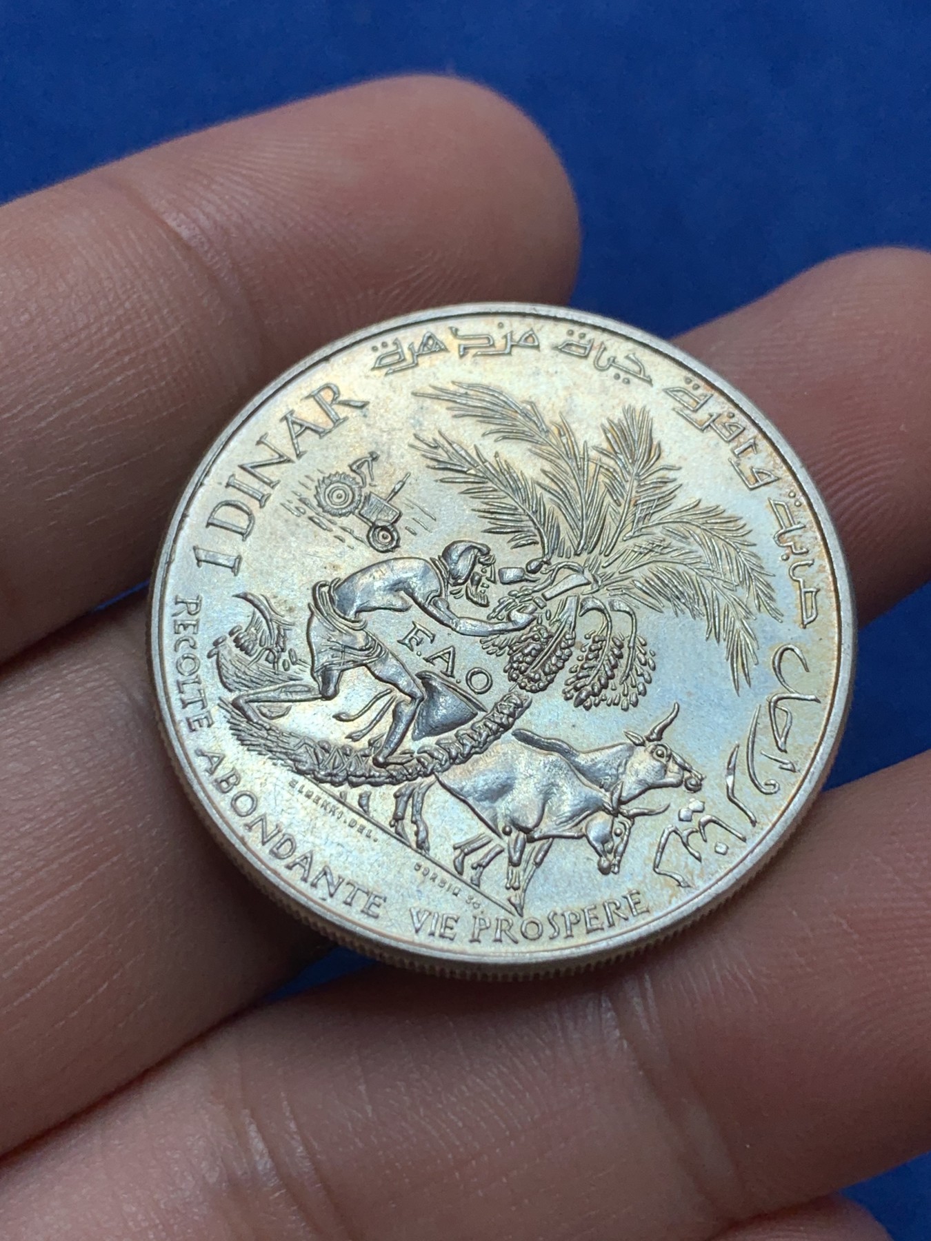 《竞宝斋》第189场-周日，周一 2场 (全场包邮) 突尼斯 1970年 粮农组织25周年 FAO纪念 1第纳尔银币