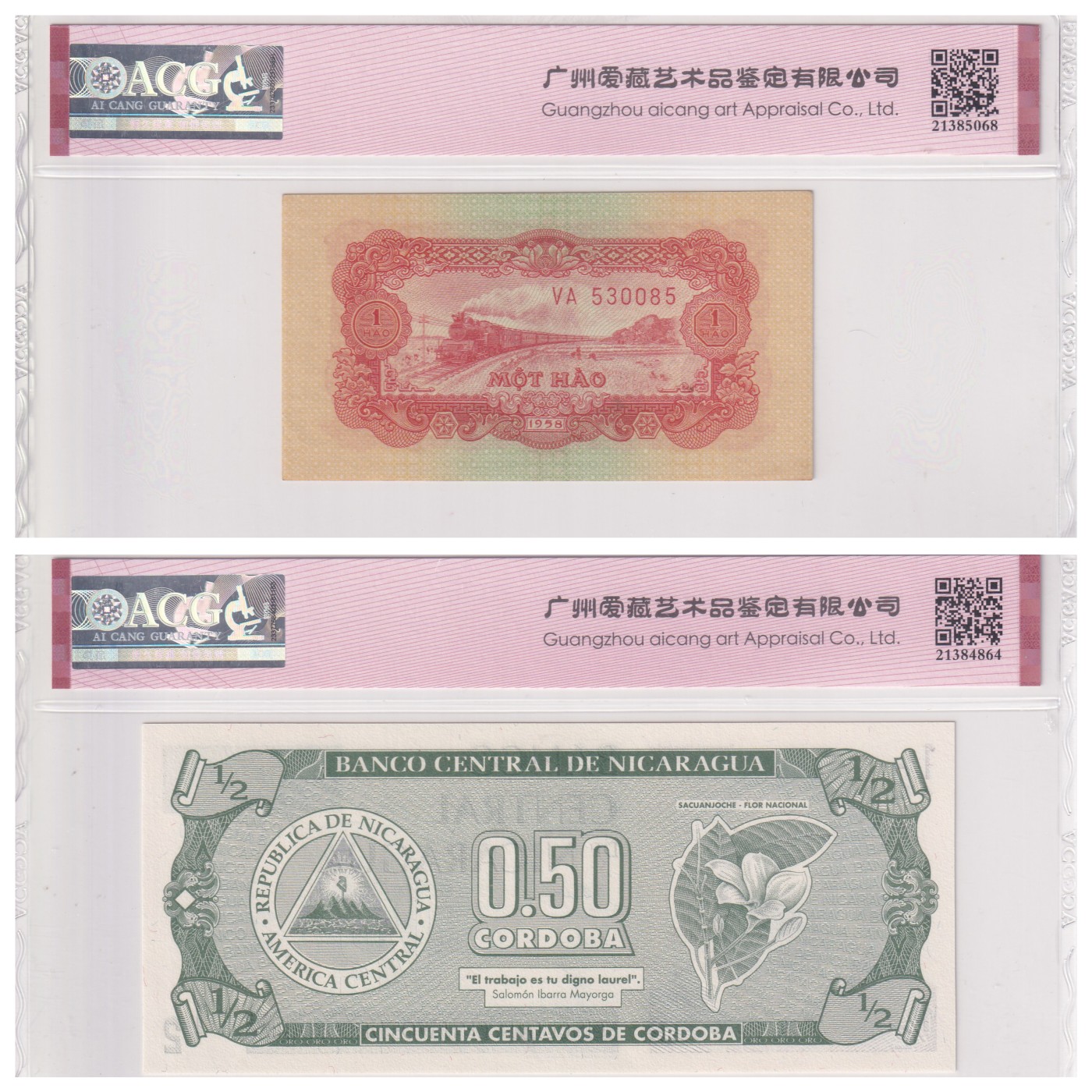 乐淘淘纸币精选 第15期 周五周六连拍第二场 【两张组合】越南 尼加拉瓜纸币两张 ACG评级