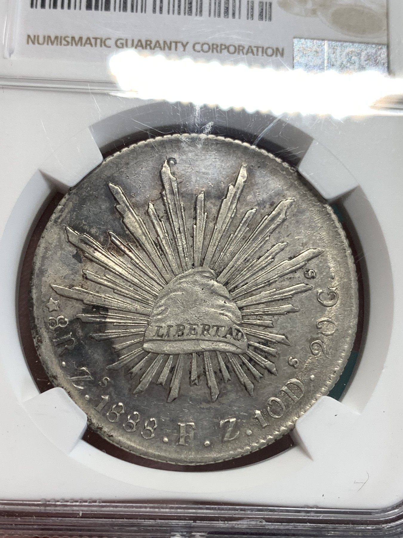 《竞宝斋》第189场-周日，周一 2场 (全场包邮) NGC AU 墨西哥1888年鹰洋 国内很火的吉祥年份 带中文“源”字戳 送礼佳品