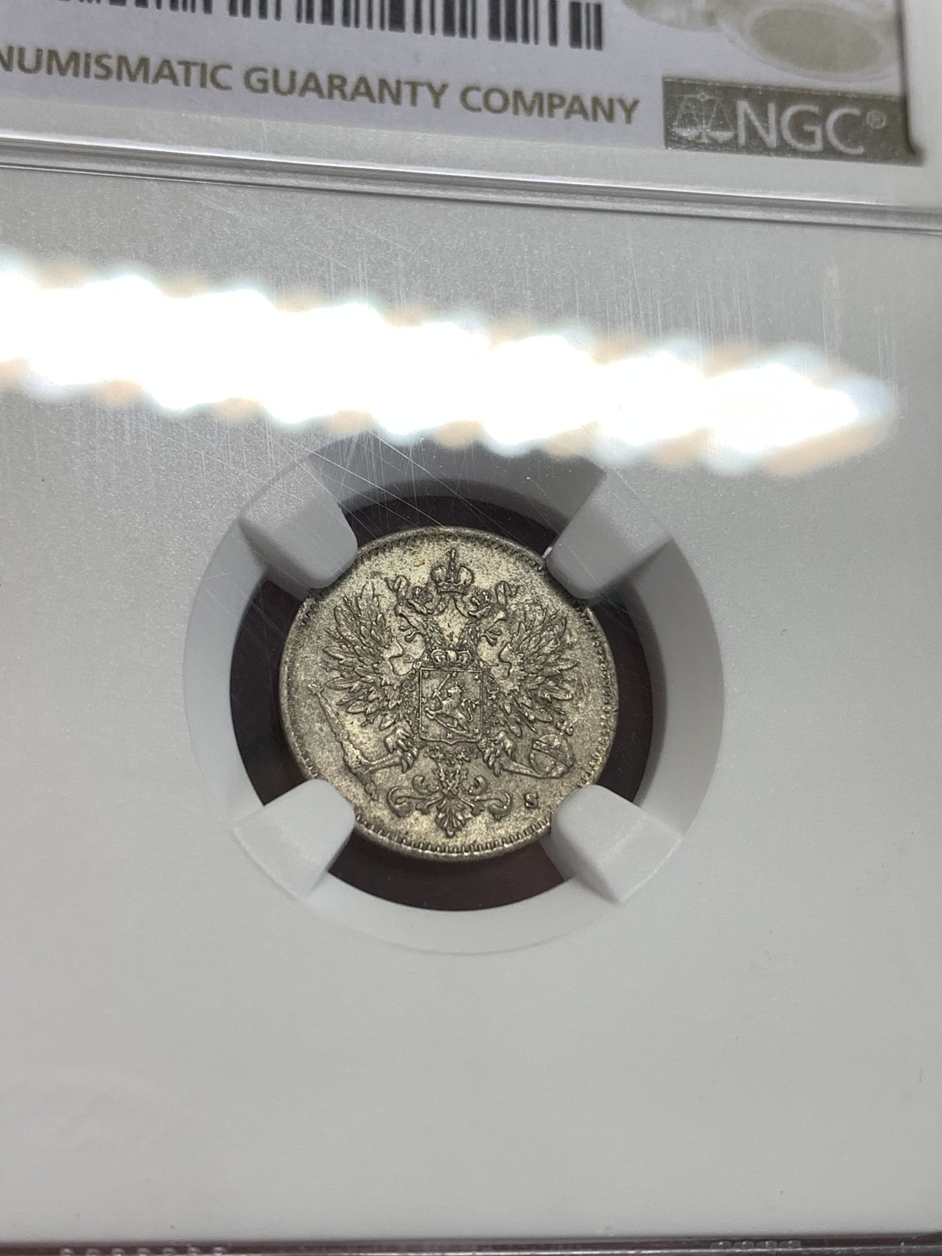 《竞宝斋》第189场-周日，周一 2场 (全场包邮) NGC-MS63 俄属芬兰1916年双头鹰25分银币