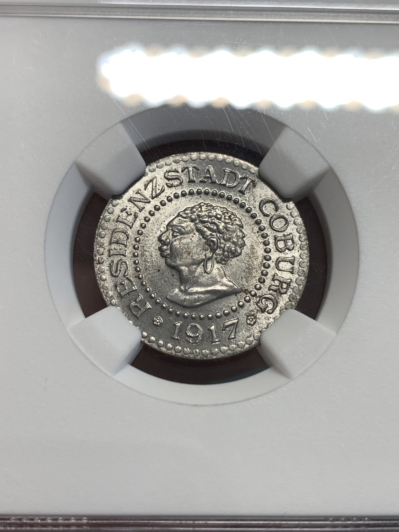 《竞宝斋》第189场-周日，周一 2场 (全场包邮) NGC-MS65 德国1917德紧柯堡10芬妮铁币 少见好品相