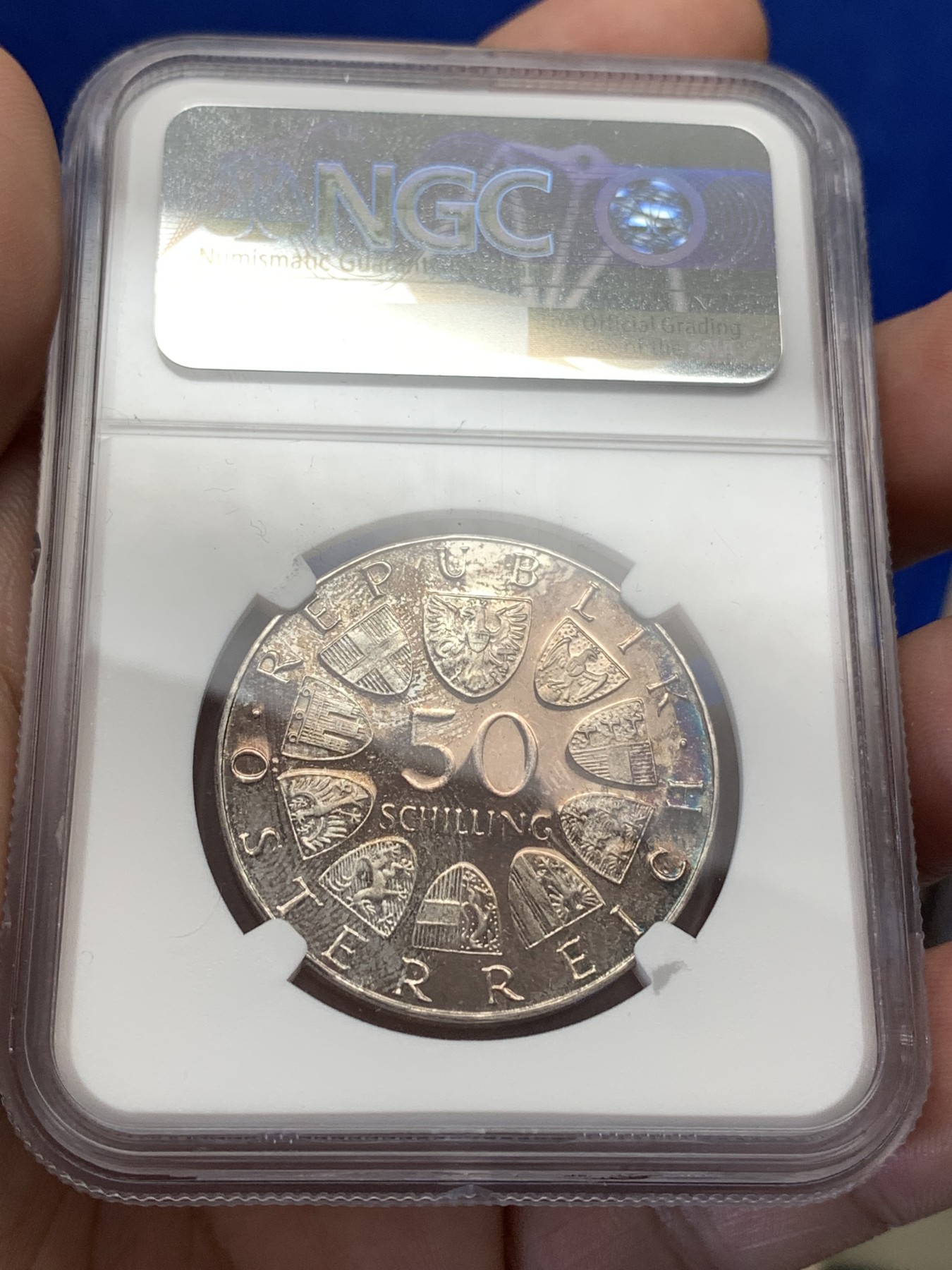 《竞宝斋》第189场-周日，周一 2场 (全场包邮) NGC-PF66 cameo状态 奥地利1973年50先令银币 精制币少见