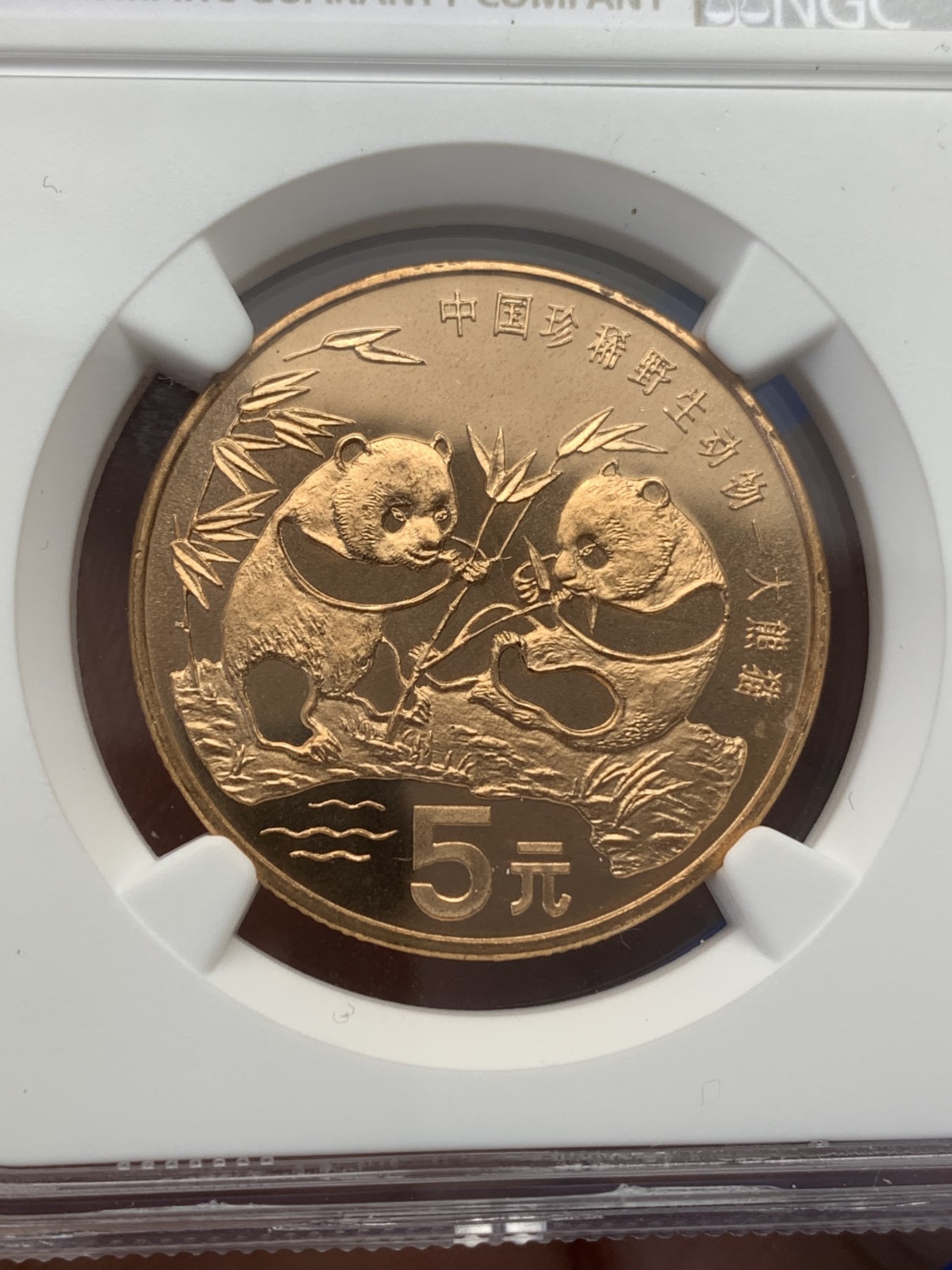 《竞宝斋》第189场-周日，周一 2场 (全场包邮) NGC-MS66RDPL 中国1993熊猫5元铜币 好转光 类精制底板