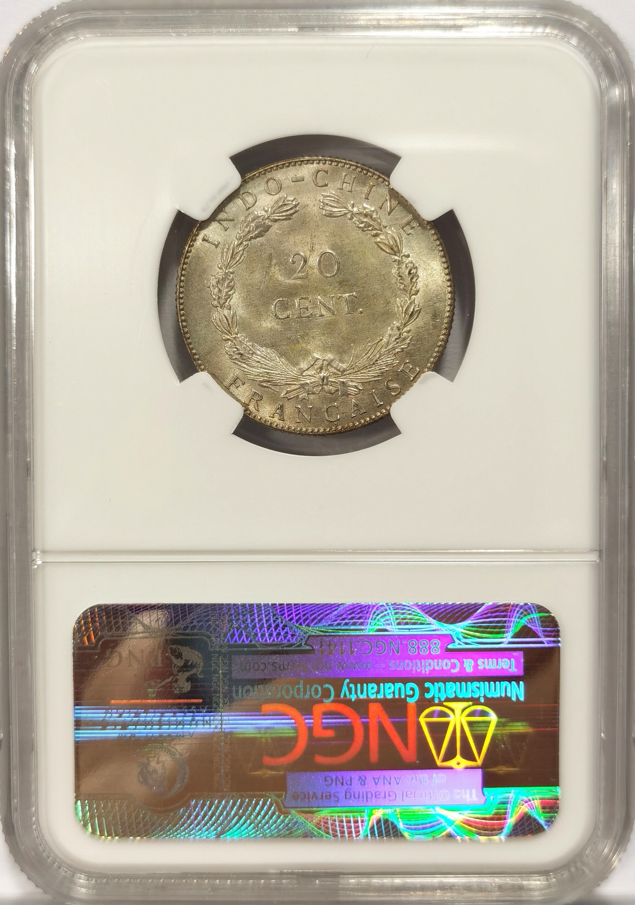 博洋堂“纯白金之夜”精品专场暨第039期（全场包邮） NGC MS65 法属印度支那1920年旧金山版20分银币