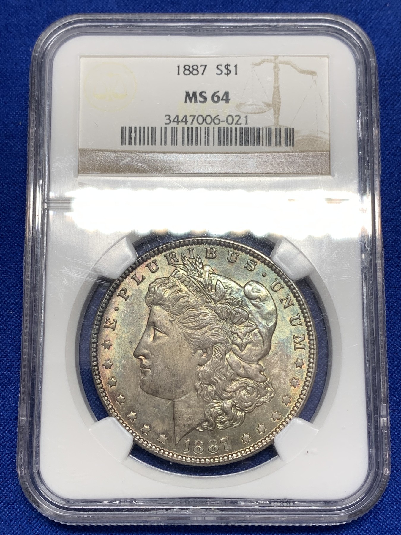 《竞宝斋》第189场-周日，周一 2场 (全场包邮) NGC-MS64 美国1887摩根银元 双面重彩 非常漂亮