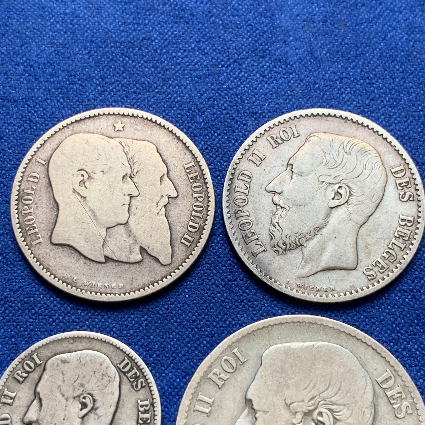 《竞宝斋》第189场-周日，周一 2场 (全场包邮) 4枚一组 比利时利奥波德50分-2法郎银币 少见品种