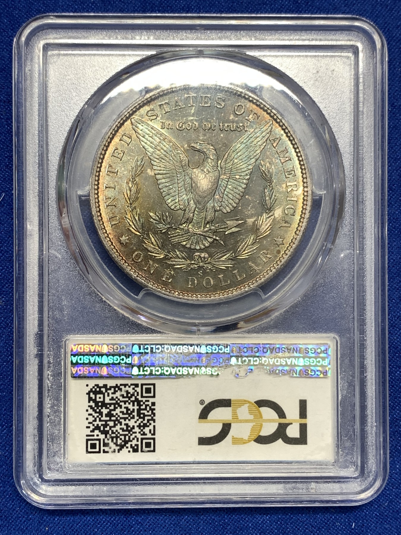 《竞宝斋》第189场-周日，周一 2场 (全场包邮) PCGS MS65 美国1880年摩根 极品五彩 这个五彩不多说了 喜欢直接干