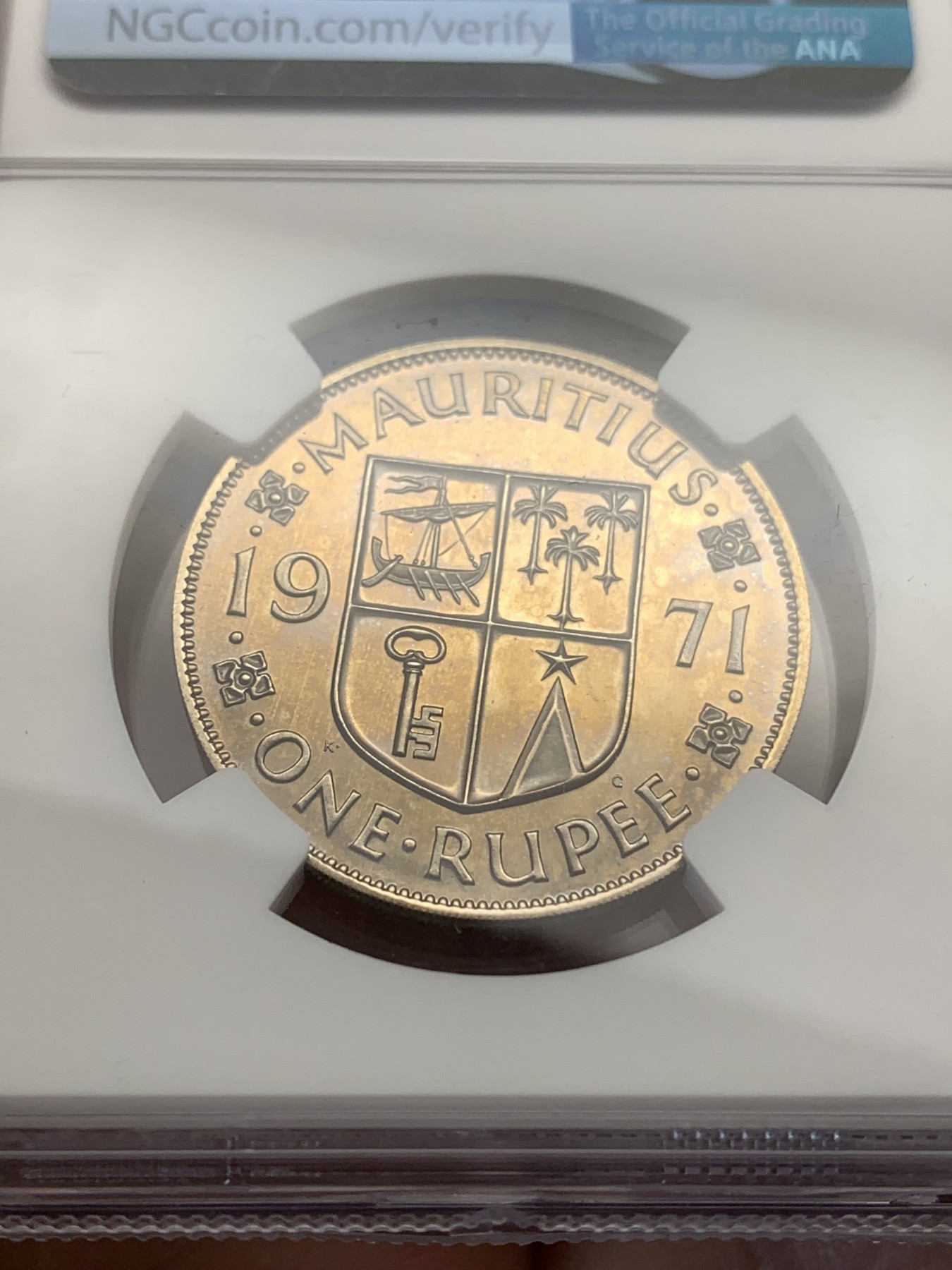 《竞宝斋》第189场-周日，周一 2场 (全场包邮) NGC PF67CAMEO 毛里求斯1971年1卢比精制镍币