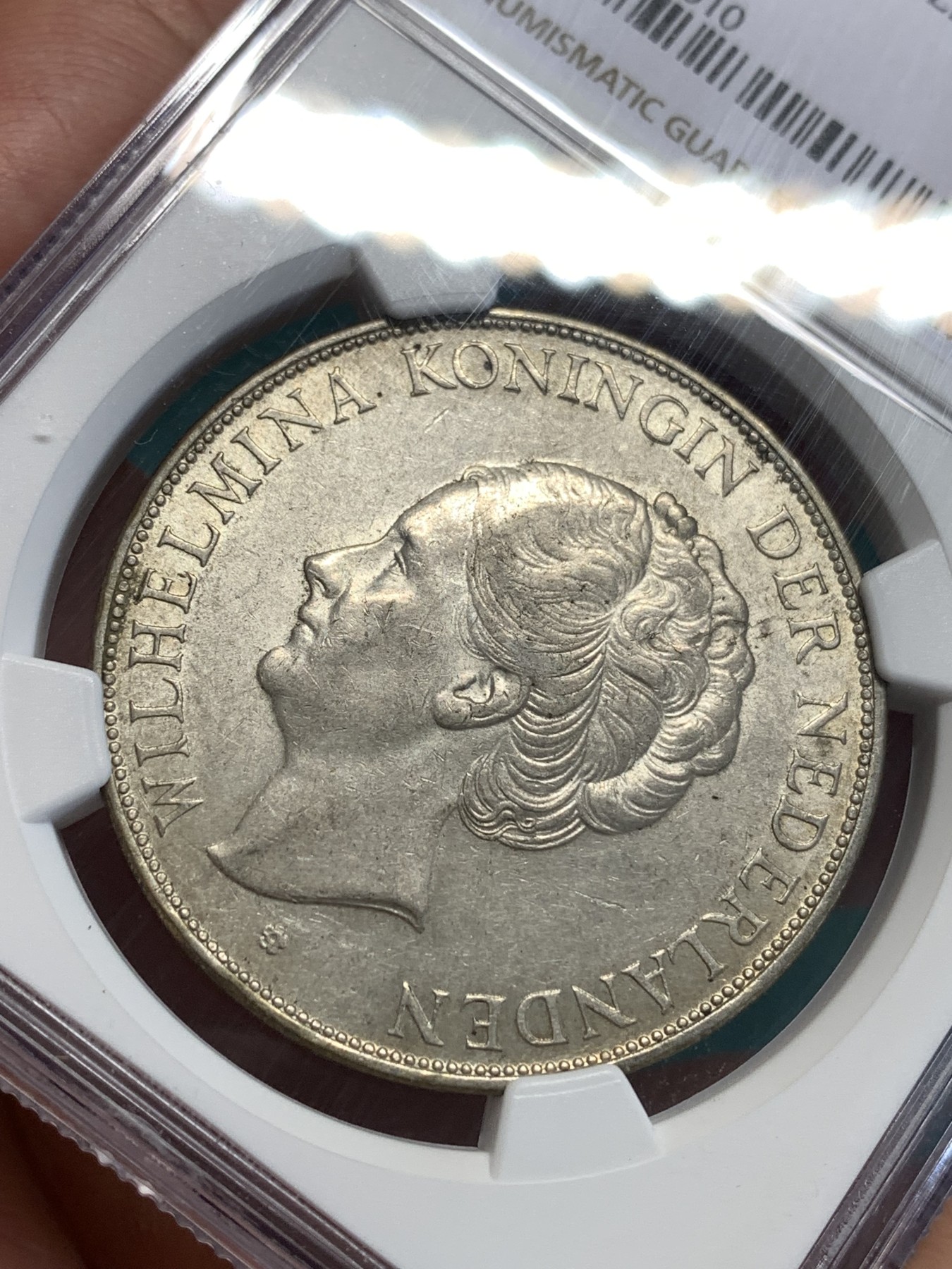 《竞宝斋》第189场-周日，周一 2场 (全场包邮) NGC AU58 荷兰1938年威廉明娜2.5盾大银币