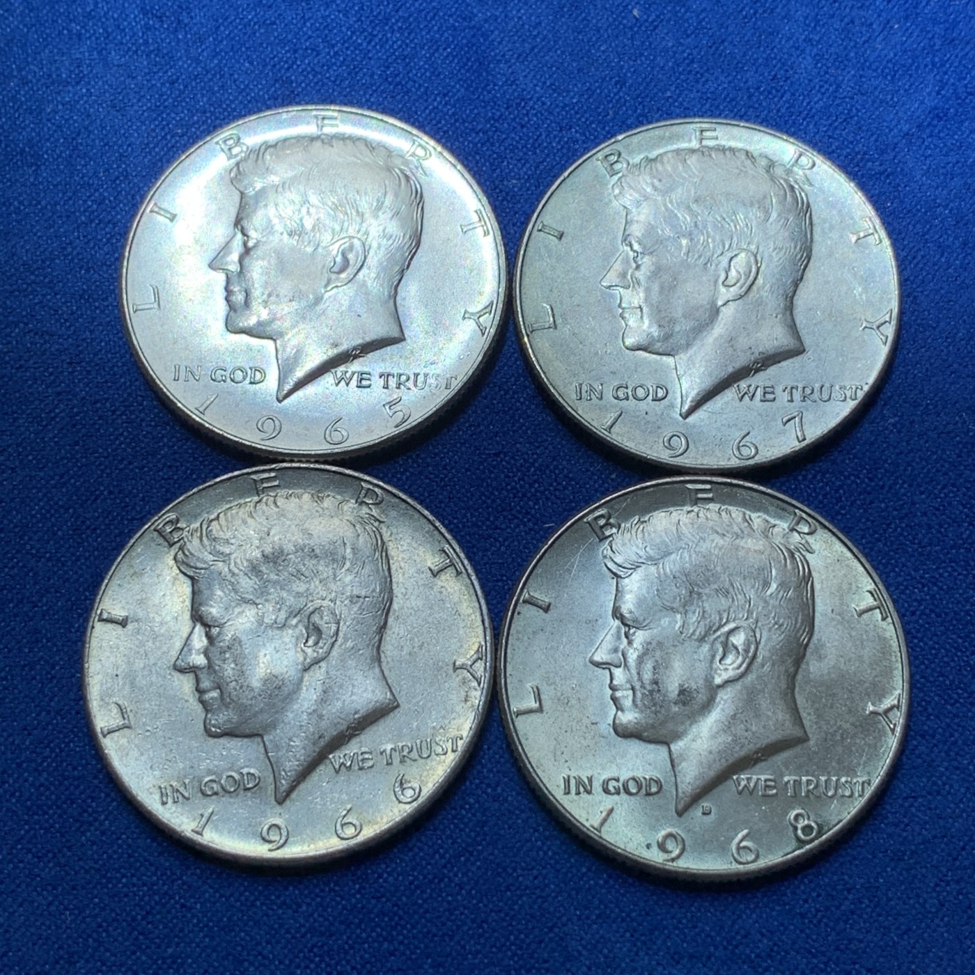 《竞宝斋》第189场-周日，周一 2场 (全场包邮) 4枚一组 美国肯尼迪半美元银币 4个不同年份 低银版