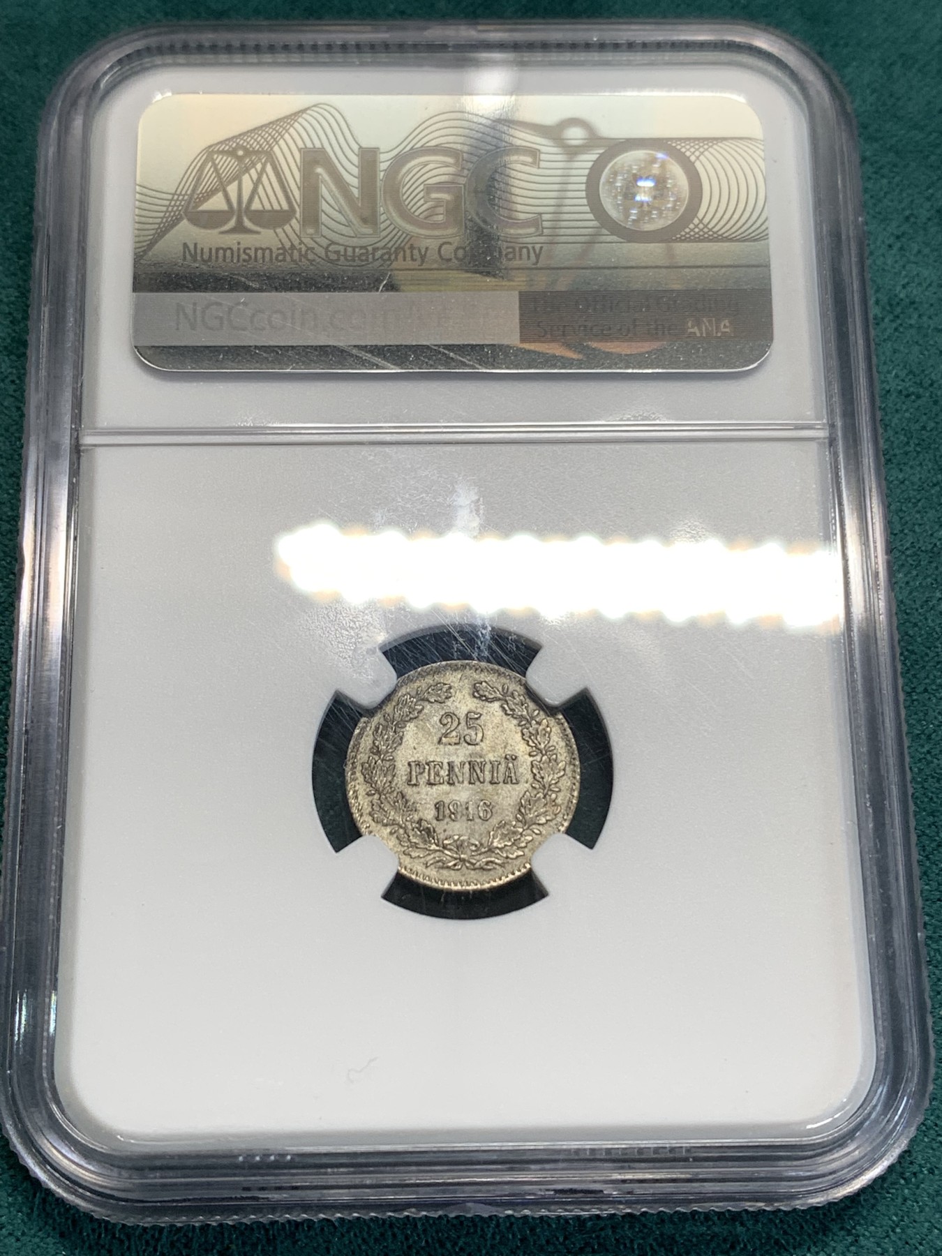 《竞宝斋》第189场-周日，周一 2场 (全场包邮) NGC-MS63 俄属芬兰1916年双头鹰25分银币