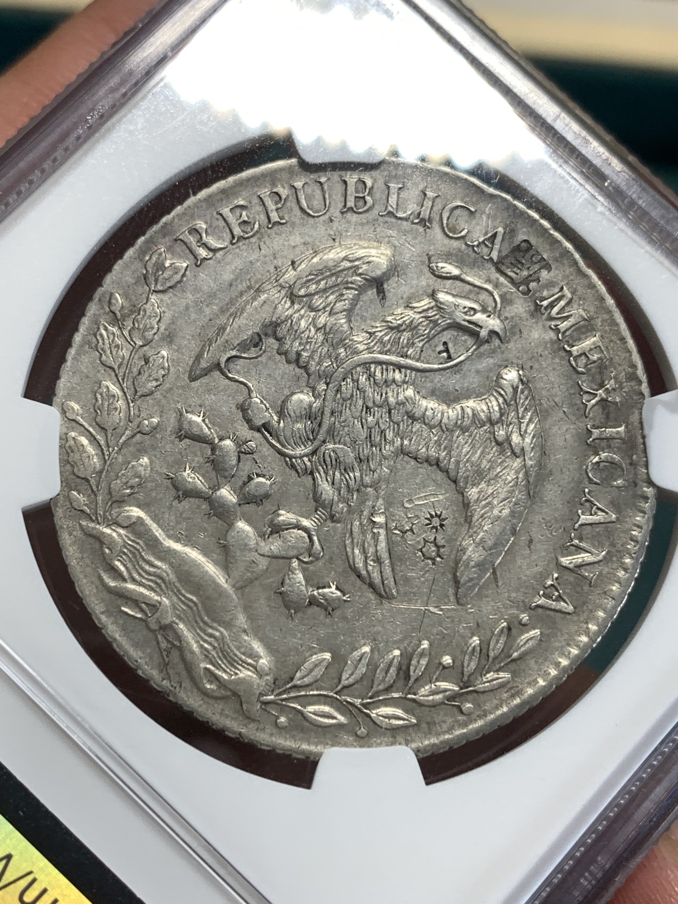 《竞宝斋》第189场-周日，周一 2场 (全场包邮) NGC AU 墨西哥1888年鹰洋 国内很火的吉祥年份 带中文“源”字戳 送礼佳品