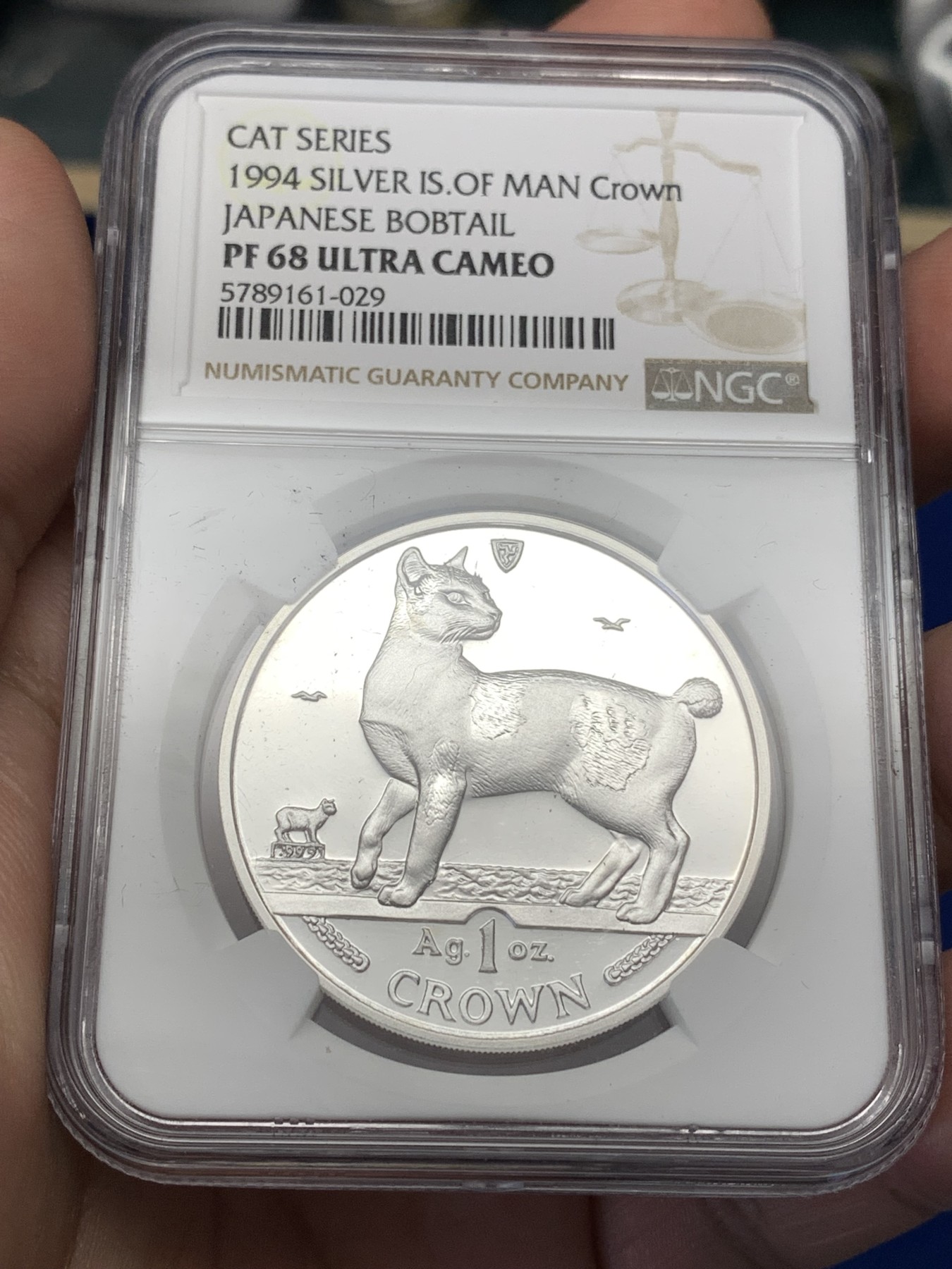 《竞宝斋》第189场-周日，周一 2场 (全场包邮) NGC PF68UC 马恩岛 1994 无尾猫 1克朗银币 999银 1盎司 31.1克