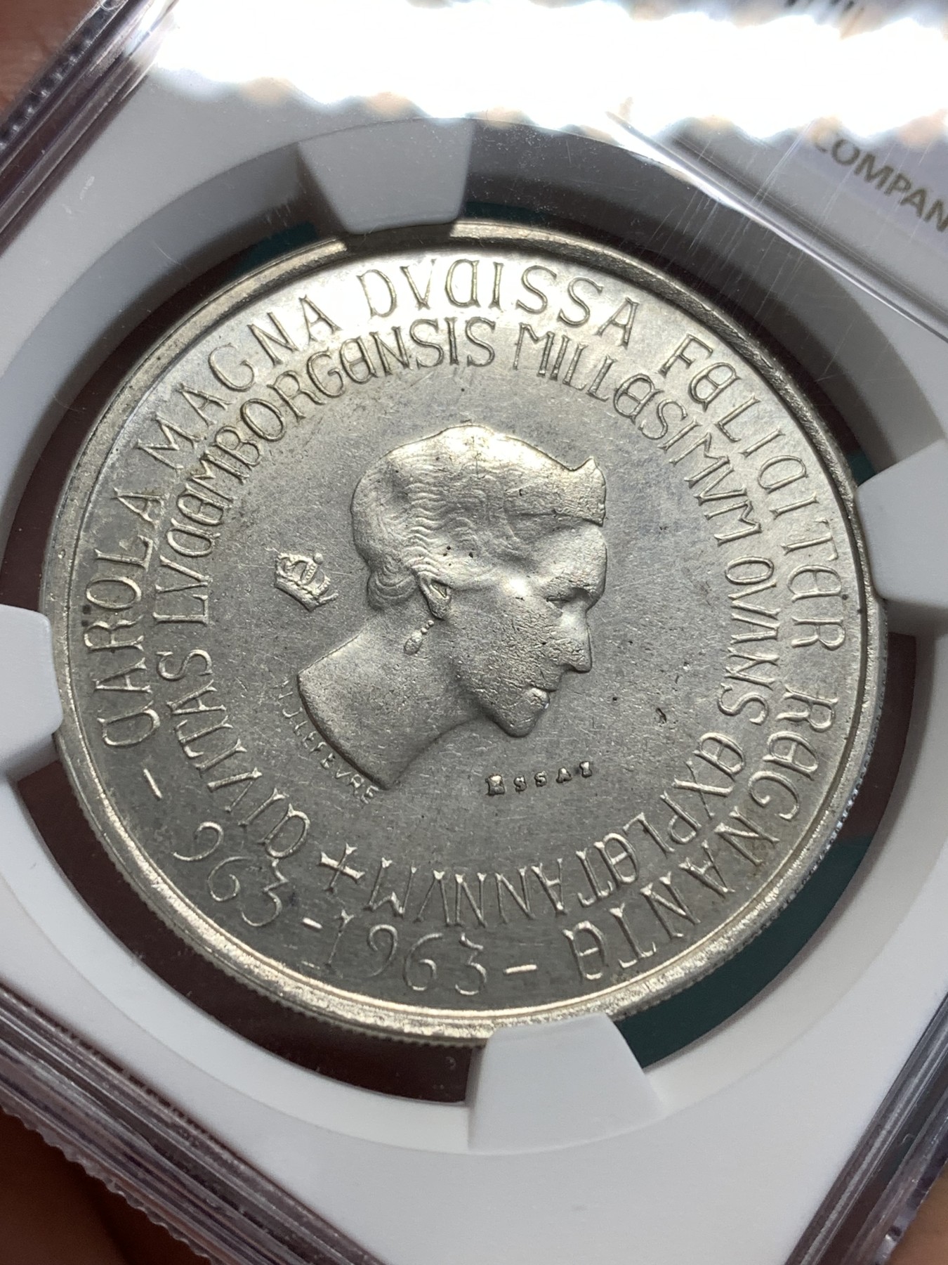 《竞宝斋》第189场-周日，周一 2场 (全场包邮) NGC-MS64  卢森堡1963年250法郎 卢森堡建城千年银样币 稀少样币