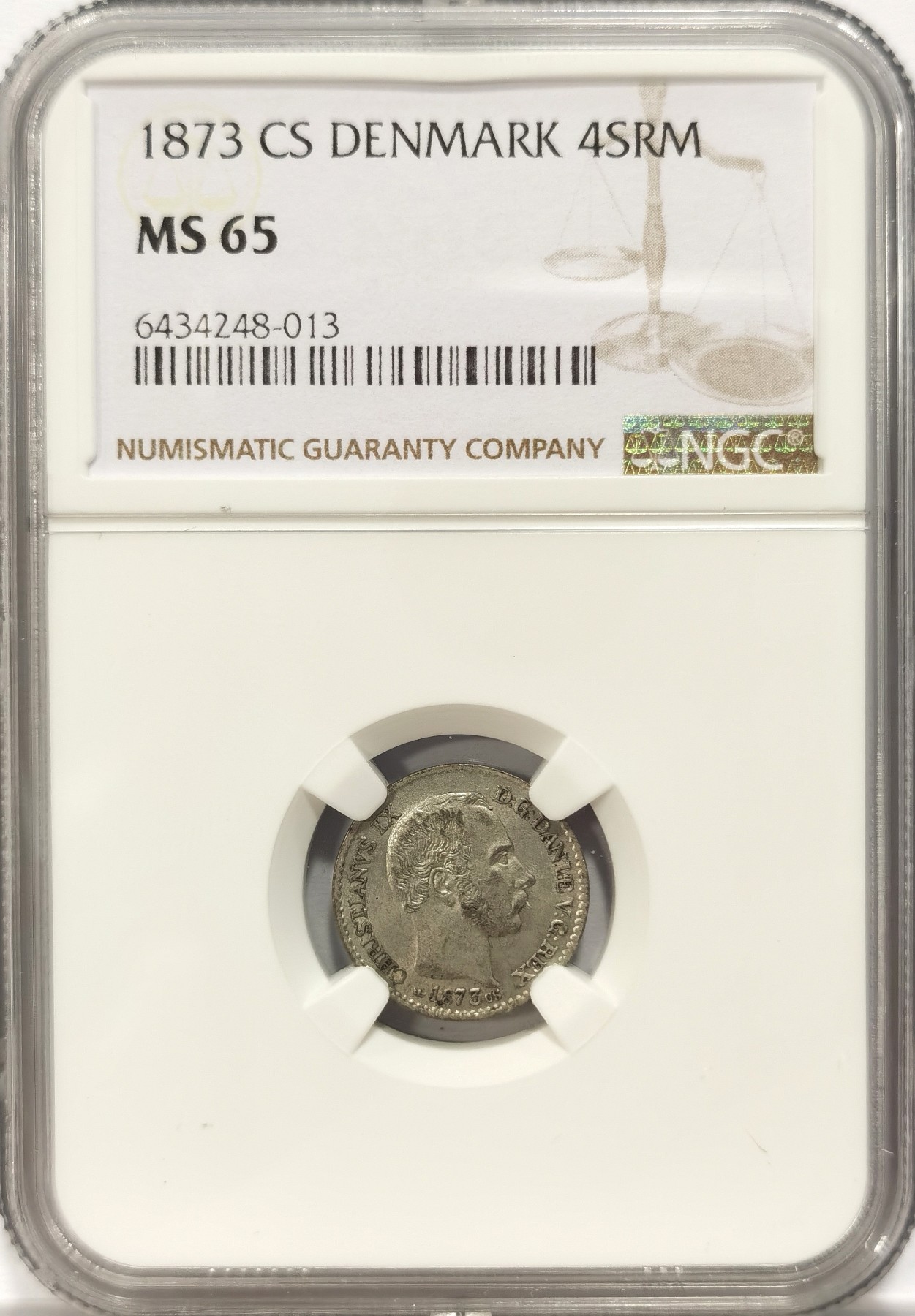 博洋堂“纯白金之夜”精品专场暨第039期（全场包邮） NGC MS65 丹麦1873年CS版4SRM银币