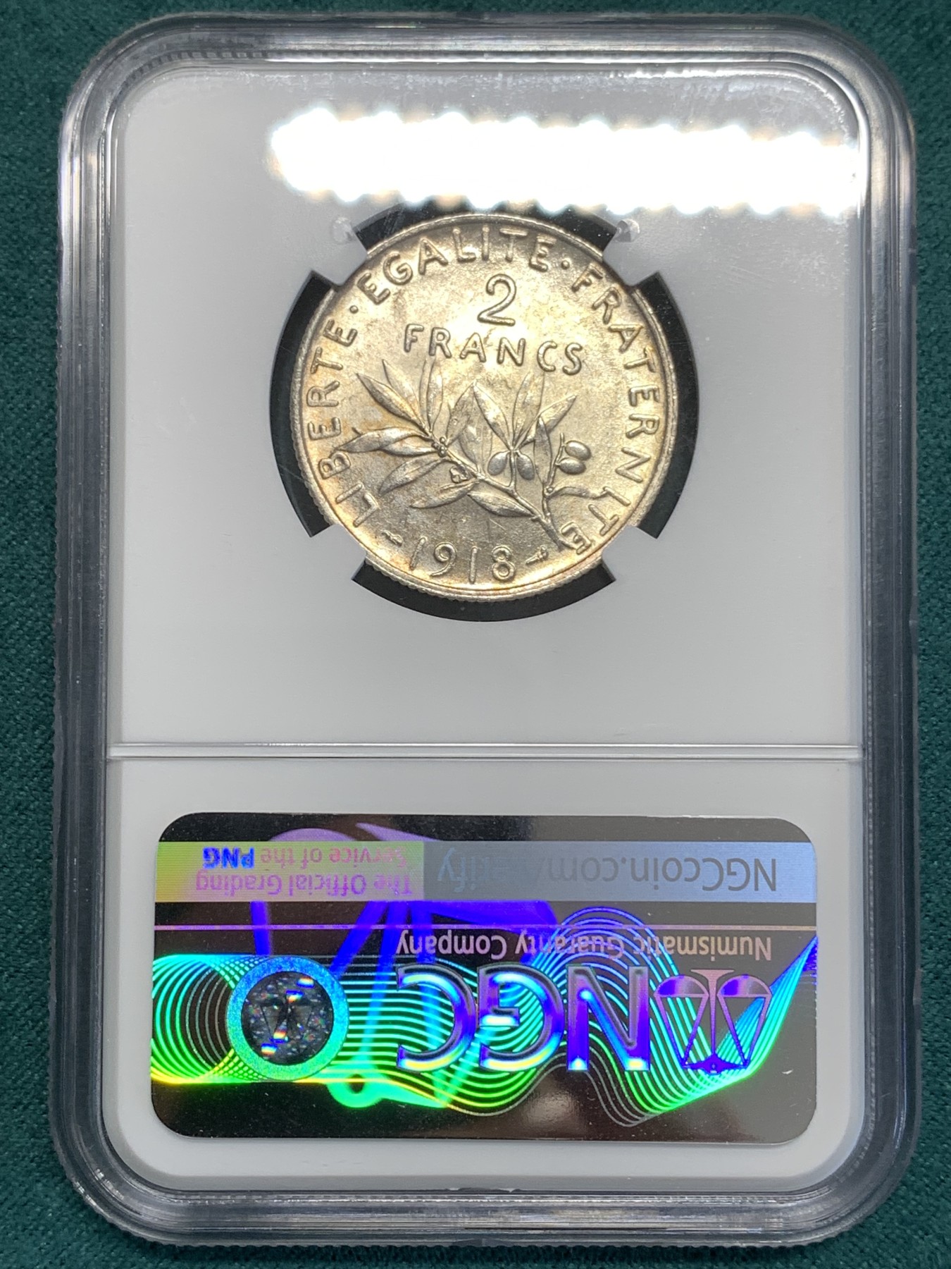 《竞宝斋》第189场-周日，周一 2场 (全场包邮) NGC-MS61 法国 1918年 播种女神2法郎银币 低评