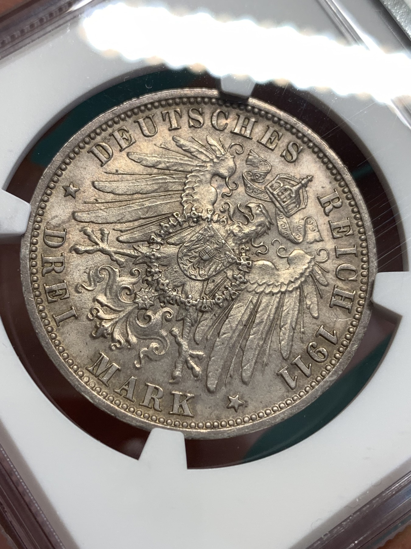 《竞宝斋》第189场-周日，周一 2场 (全场包邮) NGC-MS63 德国1911符腾堡威廉二世3马克纪念银币