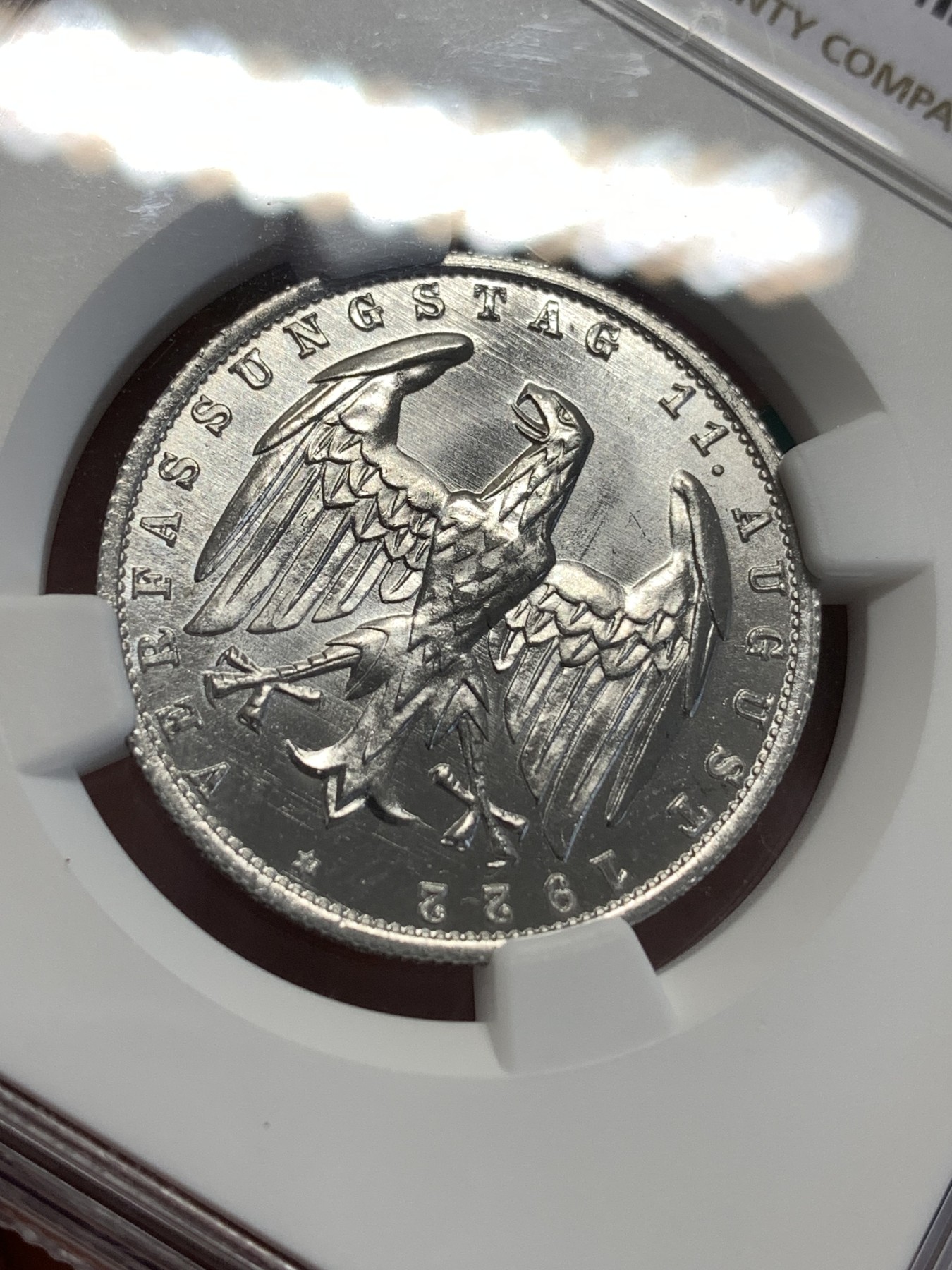 《竞宝斋》第189场-周日，周一 2场 (全场包邮) NGC MS63 德国1922年3马克铝币