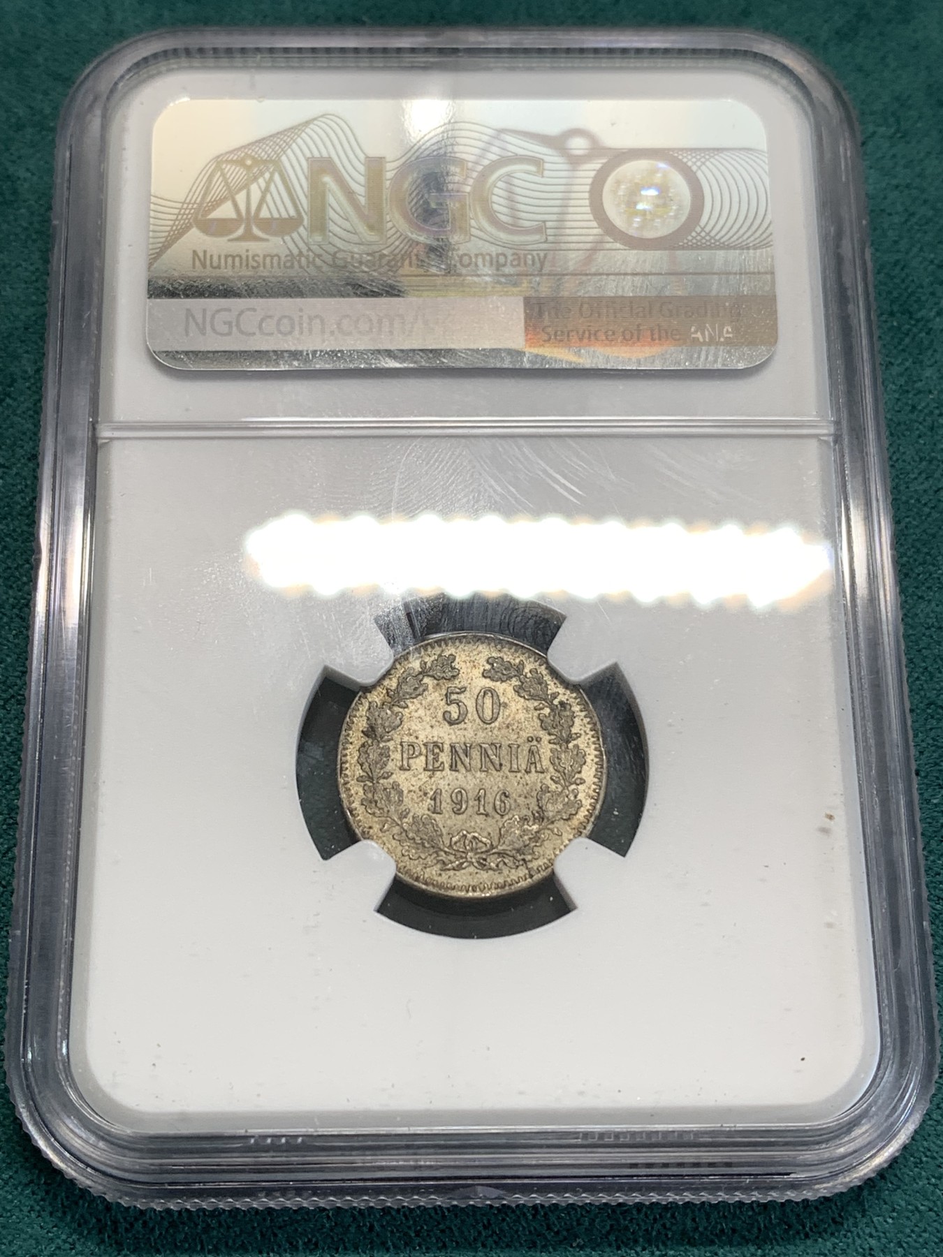 《竞宝斋》第189场-周日，周一 2场 (全场包邮) NGC MS63 俄占芬兰1916年 50芬尼银币