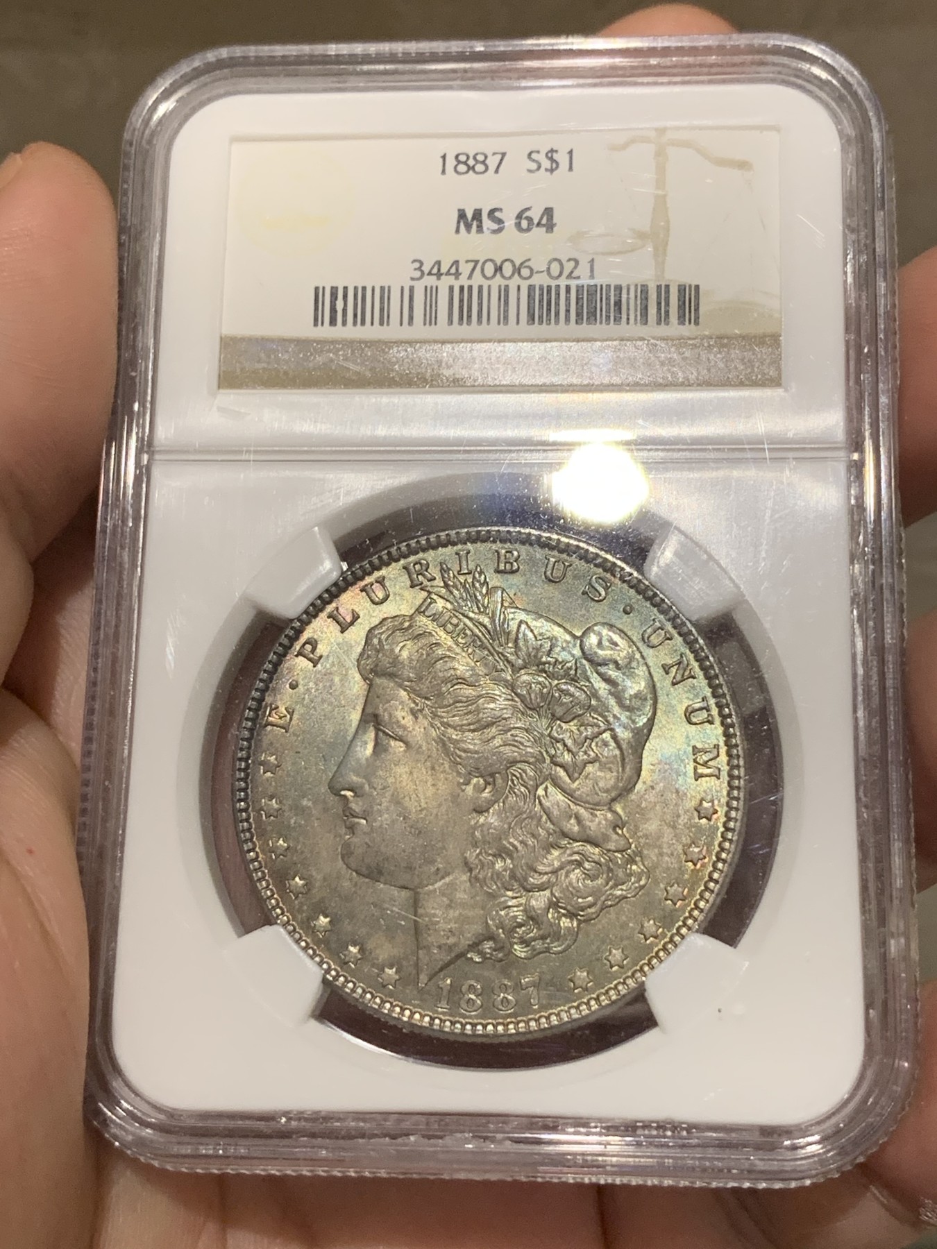 《竞宝斋》第189场-周日，周一 2场 (全场包邮) NGC-MS64 美国1887摩根银元 双面重彩 非常漂亮