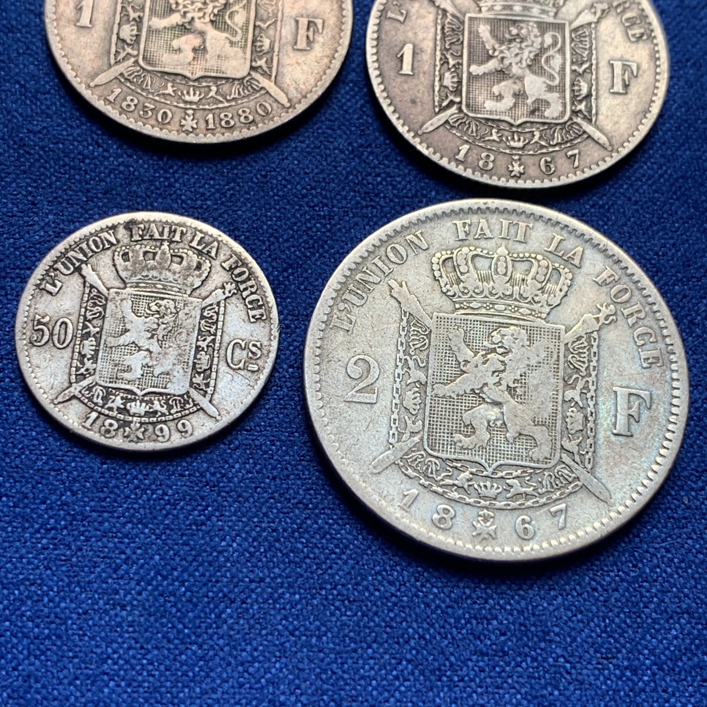 《竞宝斋》第189场-周日，周一 2场 (全场包邮) 4枚一组 比利时利奥波德50分-2法郎银币 少见品种