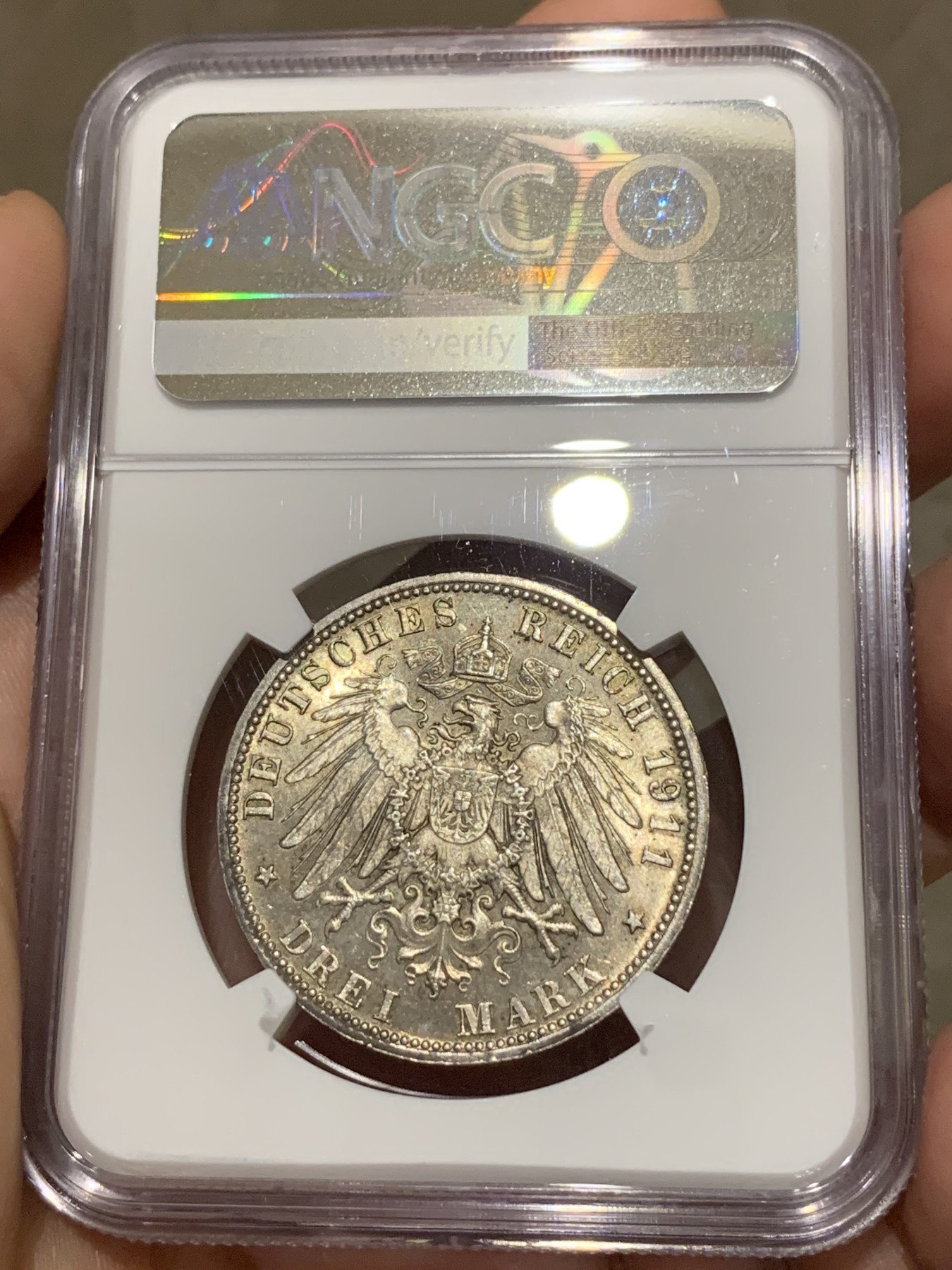 《竞宝斋》第189场-周日，周一 2场 (全场包邮) NGC-MS63 德国1911巴伐利亚利奥波德摄政王90大寿3马克银币