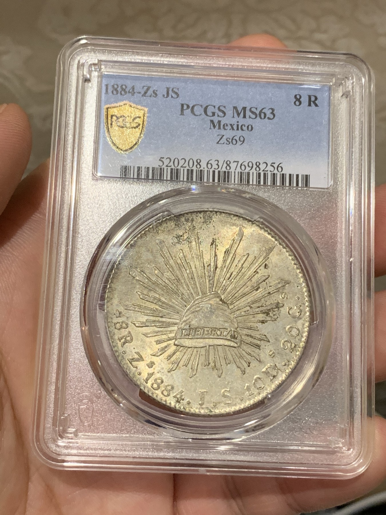 《竞宝斋》第189场-周日，周一 2场 (全场包邮) PCGS MS63 墨西哥1884年鹰洋8R银币