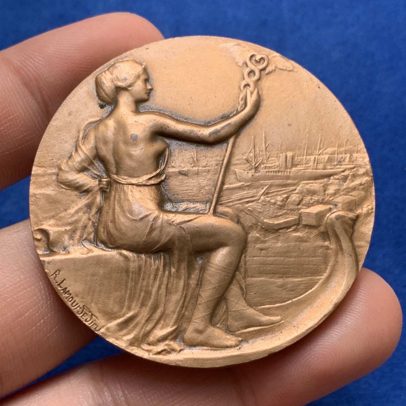 《竞宝斋》第189场-周日，周一 2场 (全场包邮) 法国港口贸易艺术铜章 直径：49.8mm 重量：58.15gr  边铭：丰饶角＋铜标