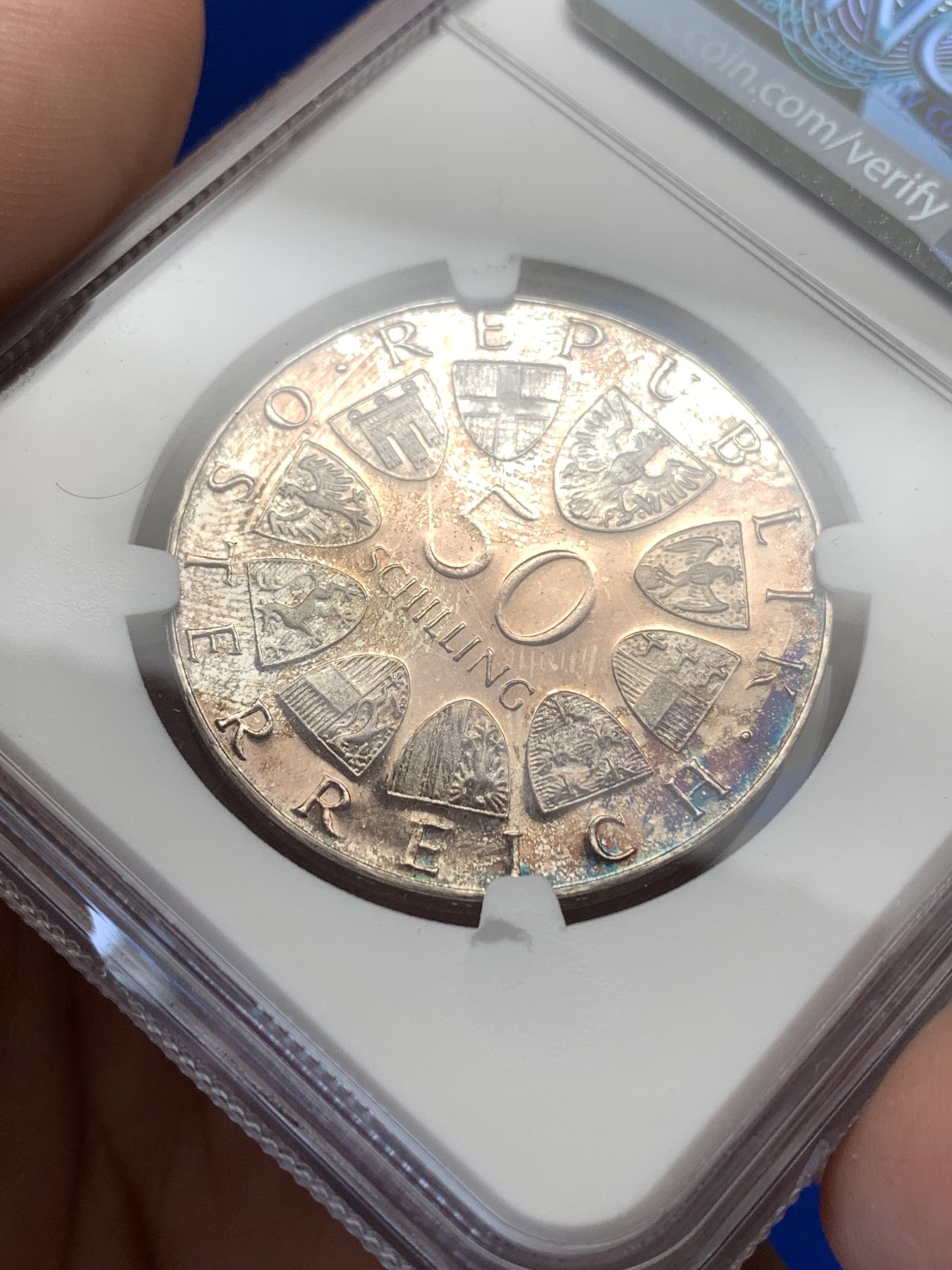 《竞宝斋》第189场-周日，周一 2场 (全场包邮) NGC-PF66 cameo状态 奥地利1973年50先令银币 精制币少见