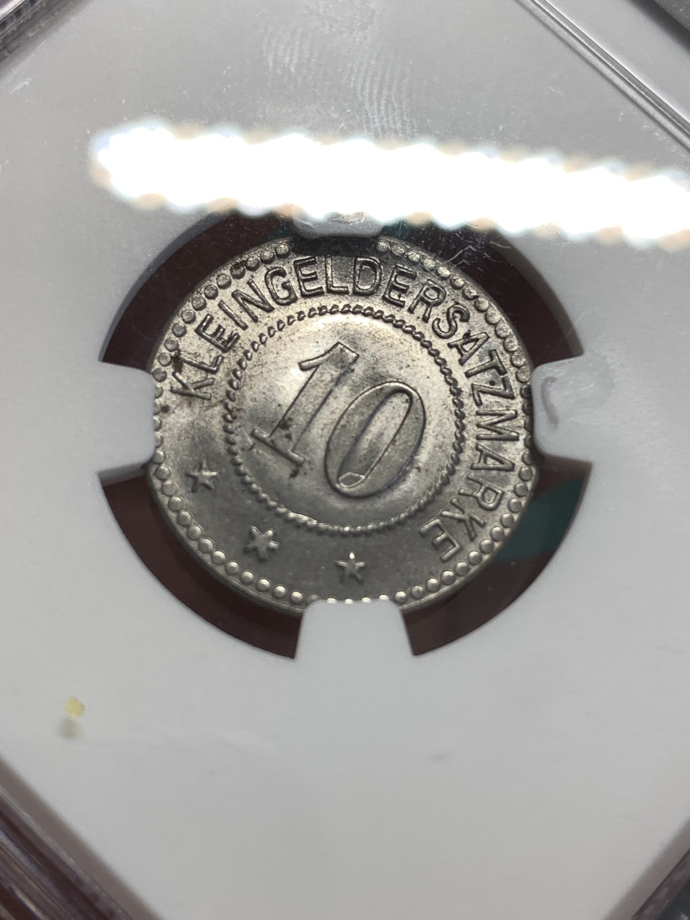 《竞宝斋》第189场-周日，周一 2场 (全场包邮) NGC-MS65 德国1917德紧柯堡10芬妮铁币 少见好品相