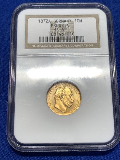 《竞宝斋》第189场-周日，周一 2场 (全场包邮) - NGC-MS67 1872A德国普鲁士10马克金币，超高分 3.98克900金