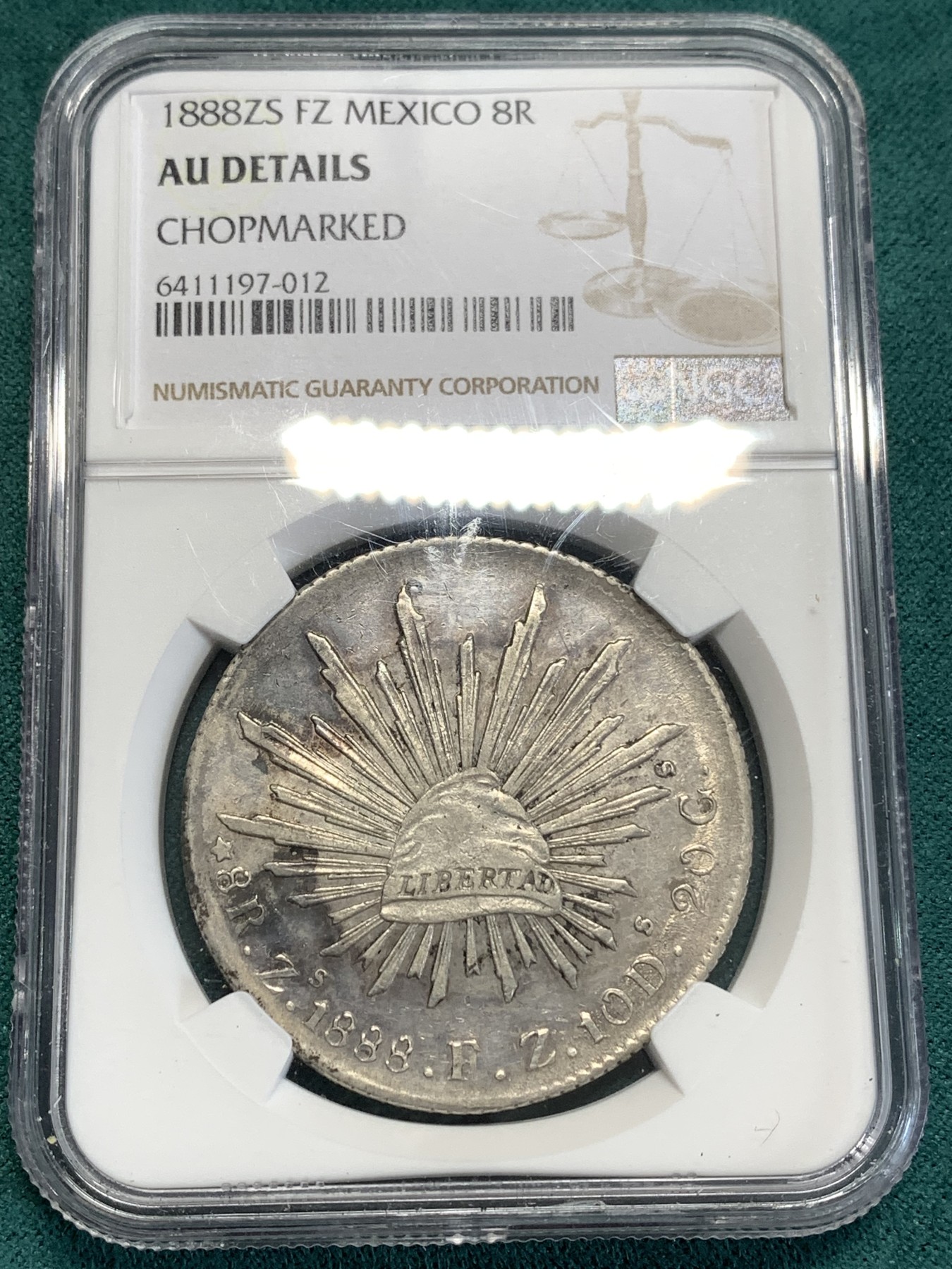 《竞宝斋》第189场-周日，周一 2场 (全场包邮) NGC AU 墨西哥1888年鹰洋 国内很火的吉祥年份 带中文“源”字戳 送礼佳品