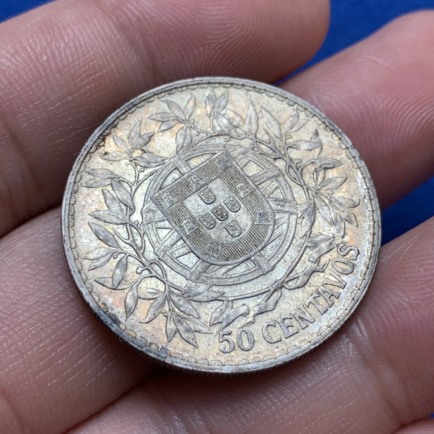 《竞宝斋》第189场-周日，周一 2场 (全场包邮) 葡萄牙 1913年 谷物女神 50分银币 深彩 带光 这个上包浆真不多 半元型不要错过