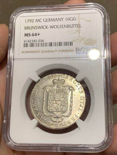 《竞宝斋》第189场-周日，周一 2场 (全场包邮) - 唯一冠军分 NGC-MS64+ 德国不伦瑞克 1792年 16格罗申银币  顶级收藏品