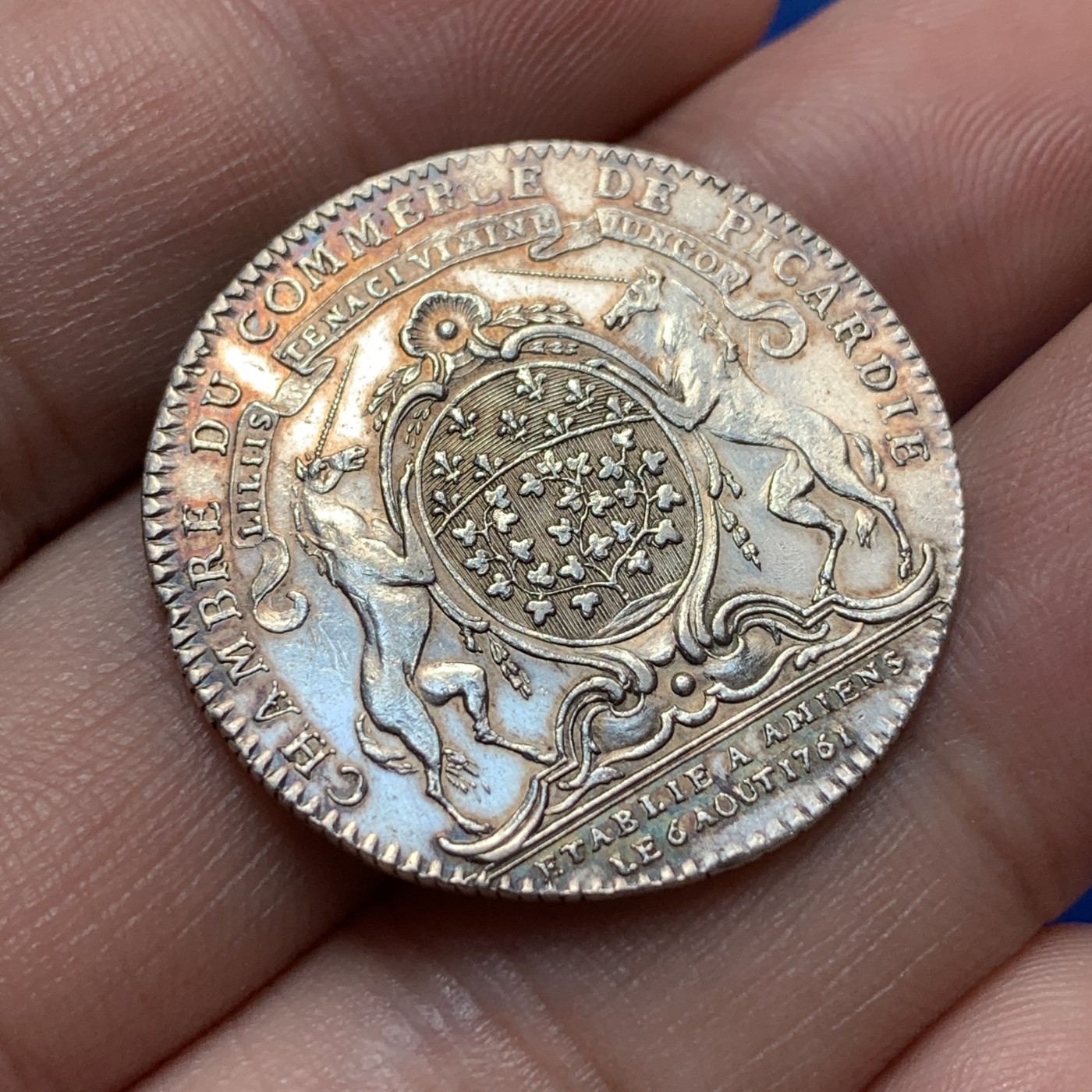 《竞宝斋》第189场-周日，周一 2场 (全场包邮) 法国1761年景观银质代币 29.3mm 8.6g