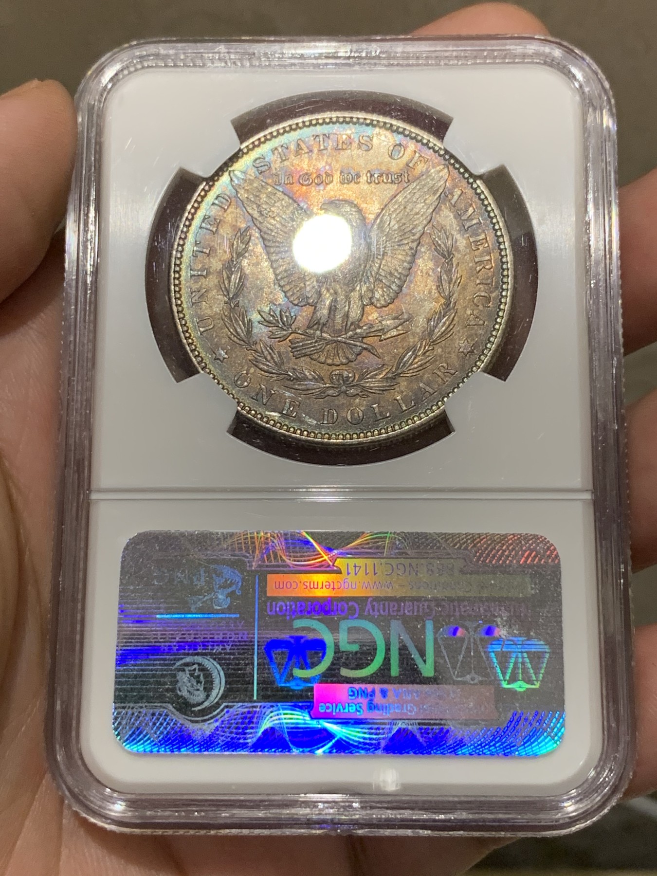 《竞宝斋》第189场-周日，周一 2场 (全场包邮) NGC-MS64 美国1887摩根银元 双面重彩 非常漂亮