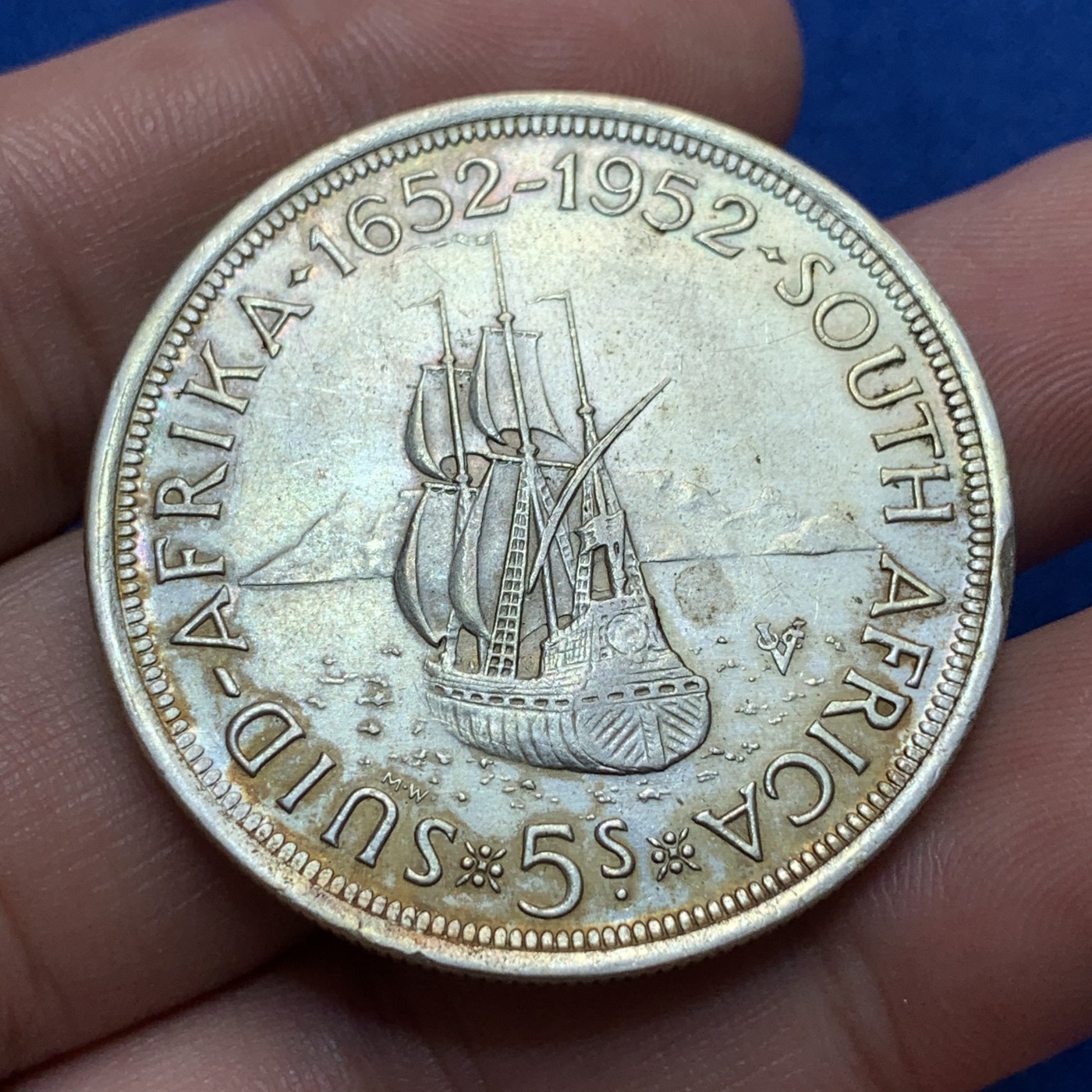 《竞宝斋》第189场-周日，周一 2场 (全场包邮) 英属南非乔六1952年发现开普敦5先令大银币