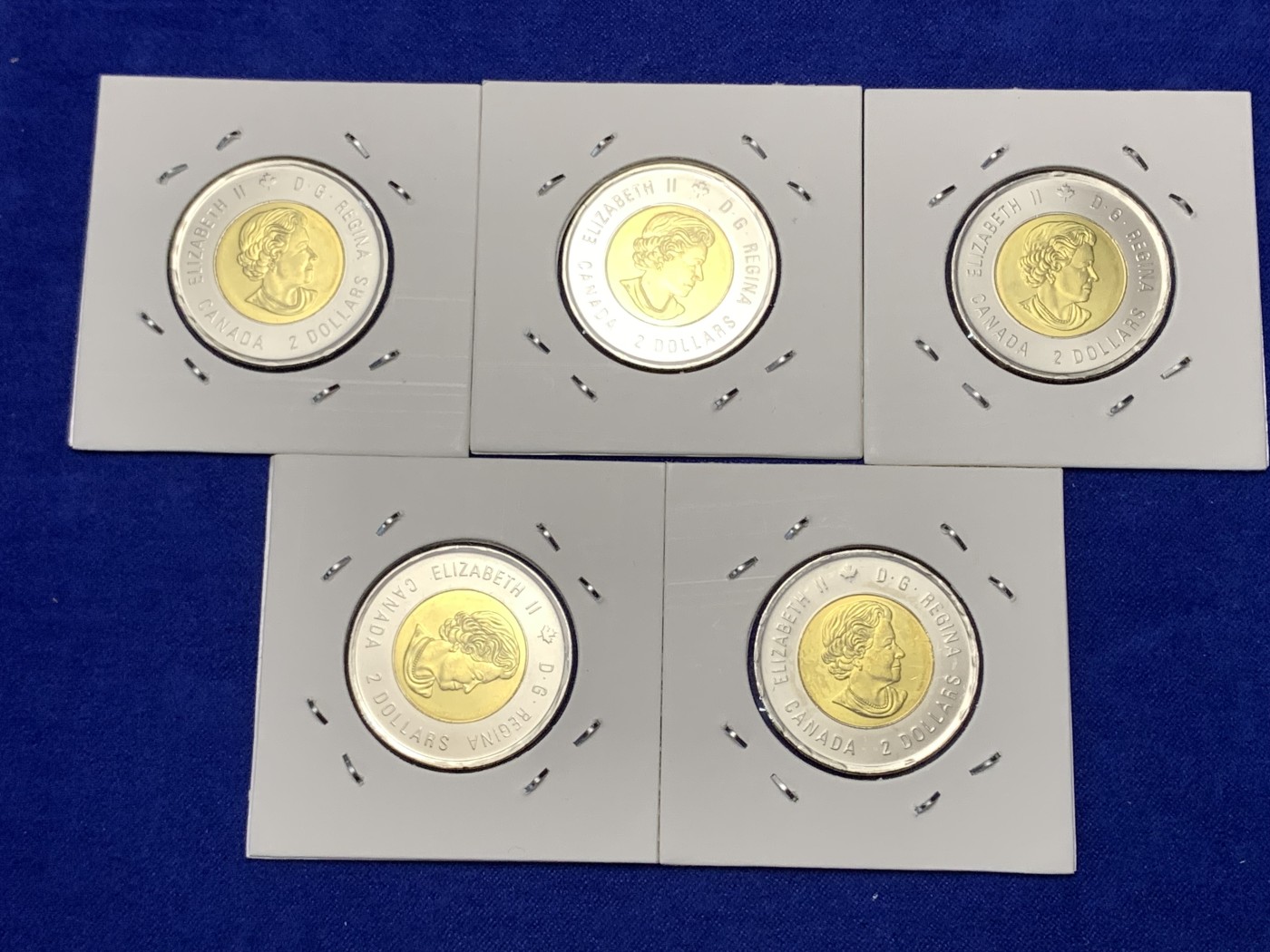 《竞宝斋》第189场-周日，周一 2场 (全场包邮) 加拿大 2021年2元胰岛素发明100周年 彩色双色币 5枚 卷拆品