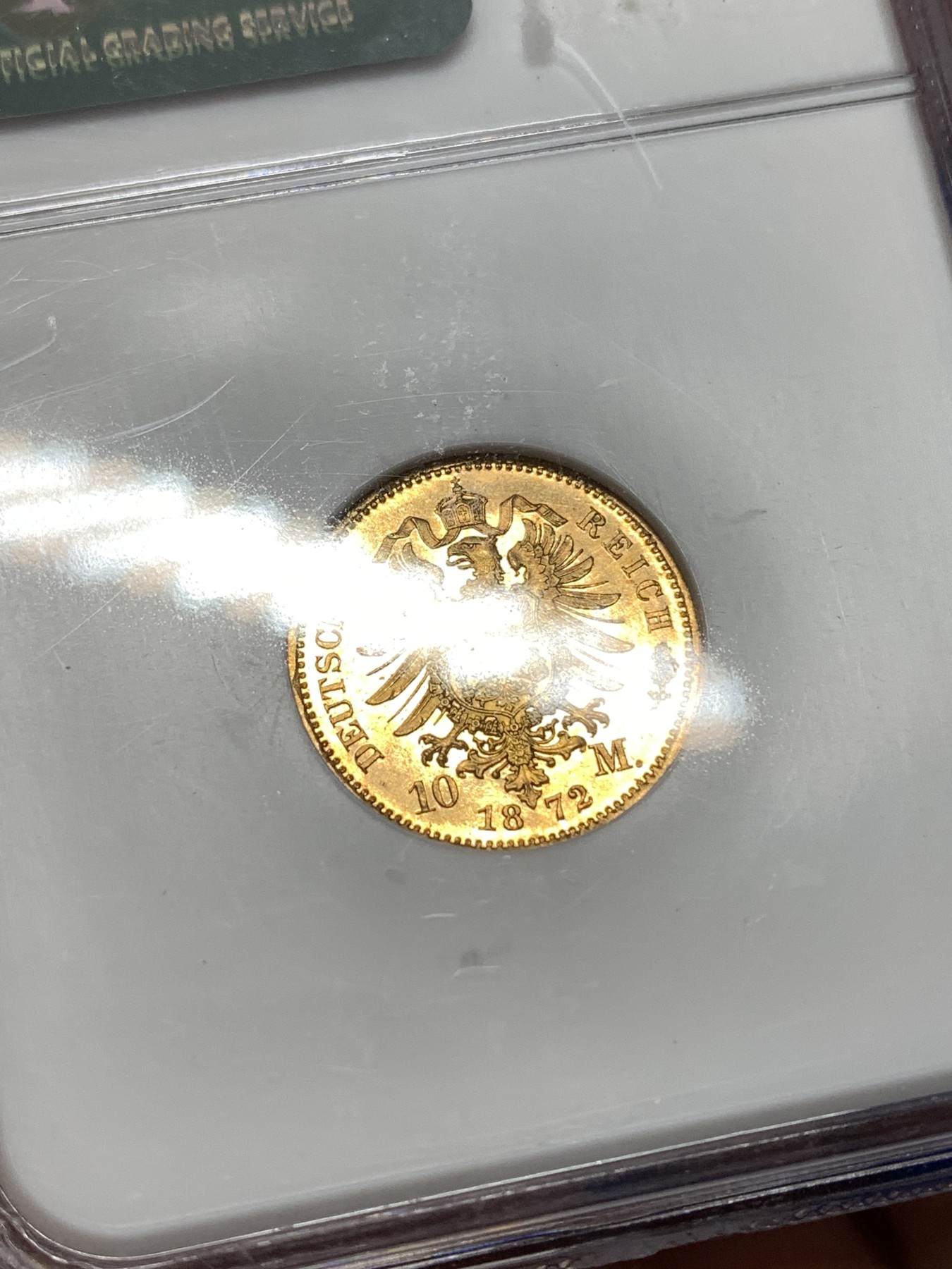 《竞宝斋》第189场-周日，周一 2场 (全场包邮) NGC-MS67 1872A德国普鲁士10马克金币，超高分 3.98克900金