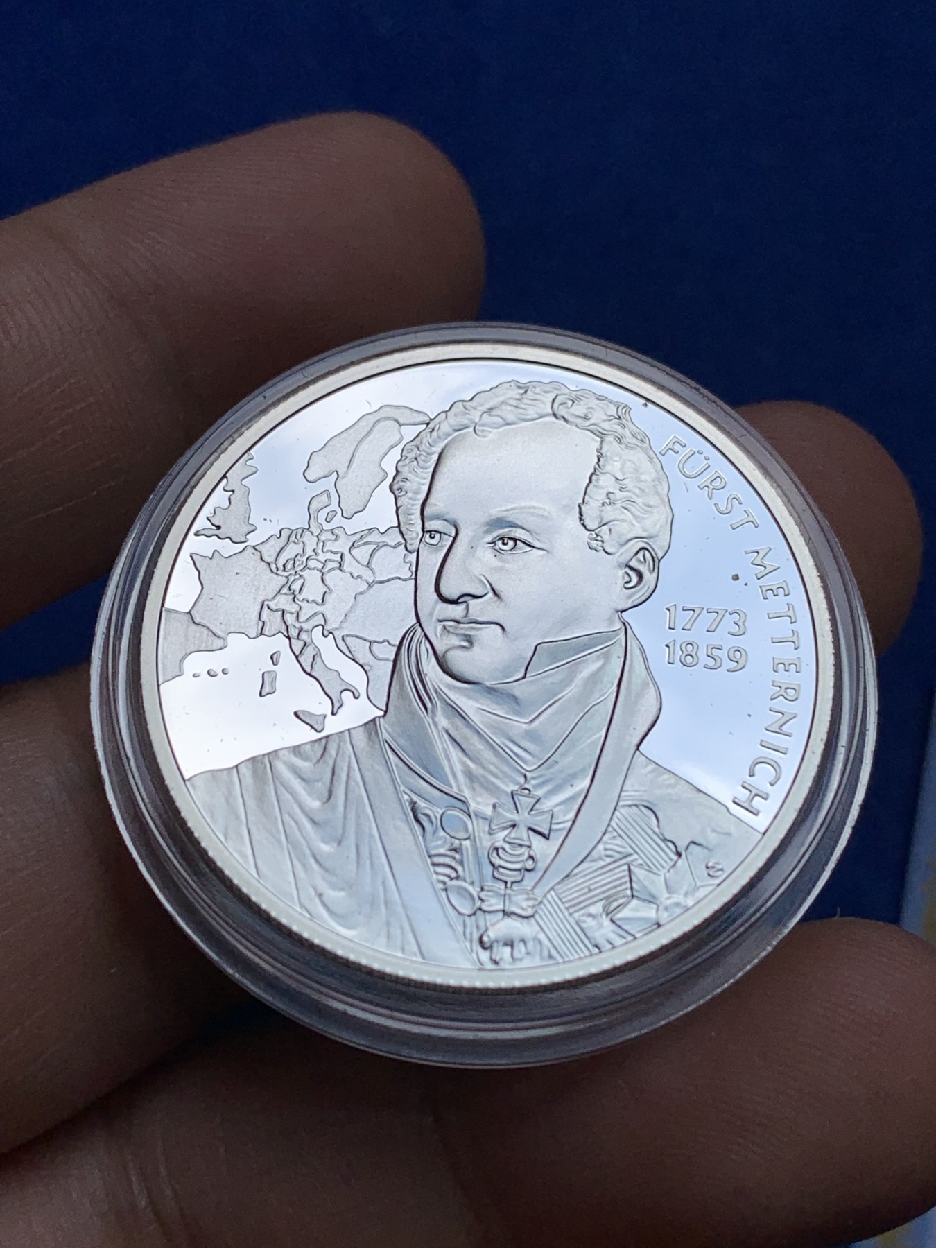 《竞宝斋》第189场-周日，周一 2场 (全场包邮) 奥地利2003年毕德麦耶时代纪念20欧元精制银币 梅特涅宰相和拿破仑战争后的欧洲 早期工业化 原盒证书 发行仅五万枚